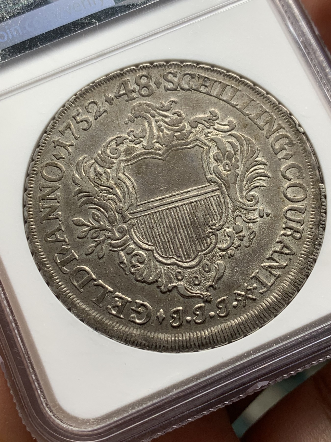 《竞宝斋》第209场-周日，周一 2场 (全场包邮) NGC AU50  德国 1752 吕贝克 48先令大银币，这个品种出分难得。