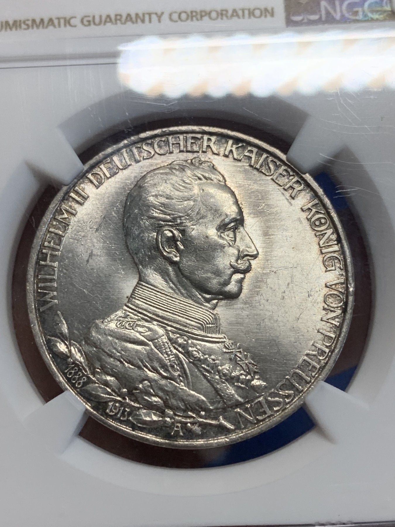 《竞宝斋》第209场-周日，周一 2场 (全场包邮) NGC MS63 德国1913普鲁士3马克银币