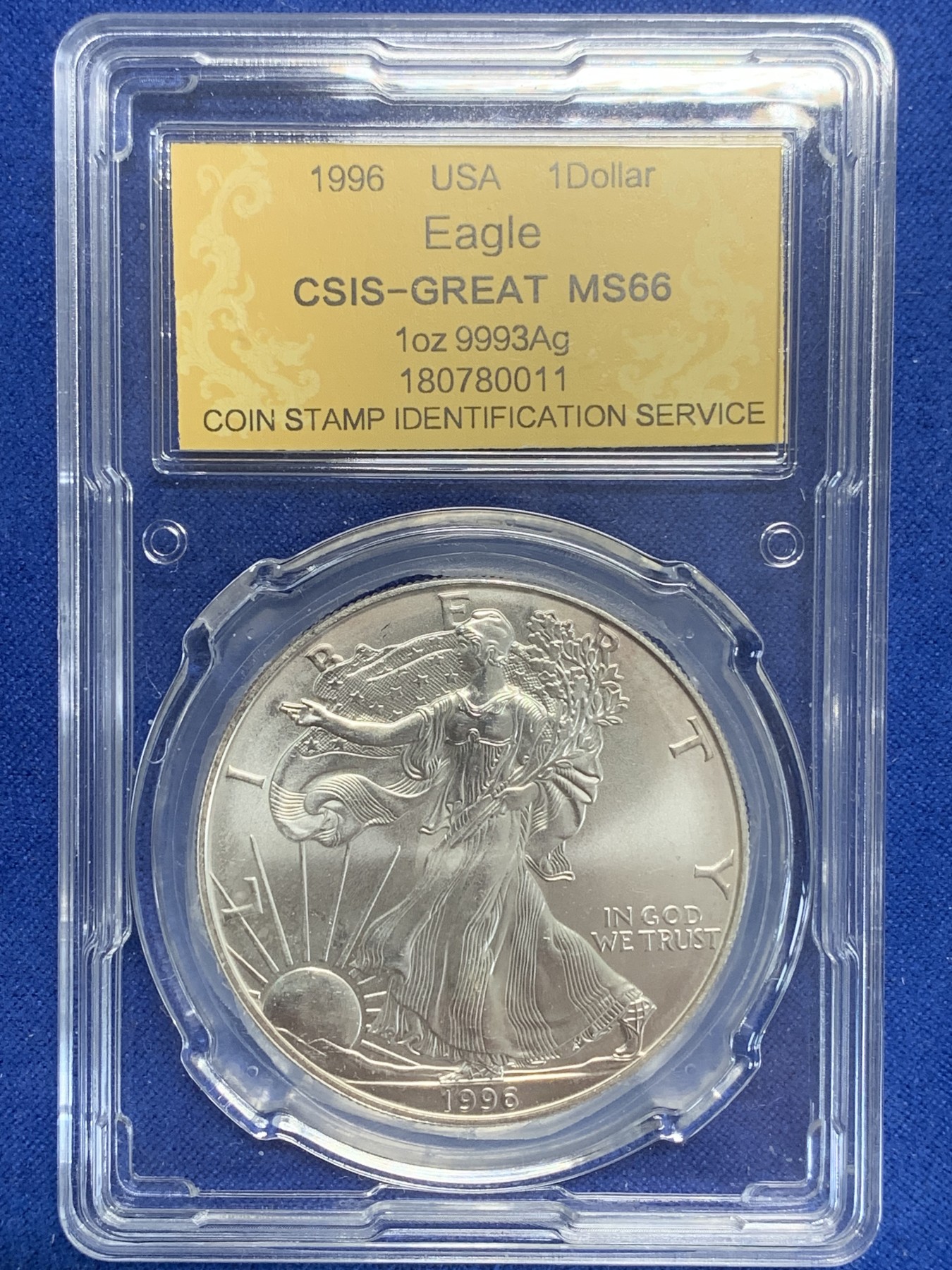 《竞宝斋》第209场-周日，周一 2场 (全场包邮) CSIS 评级 美国 1996 行走女神 1美元大银币31.1克 999银