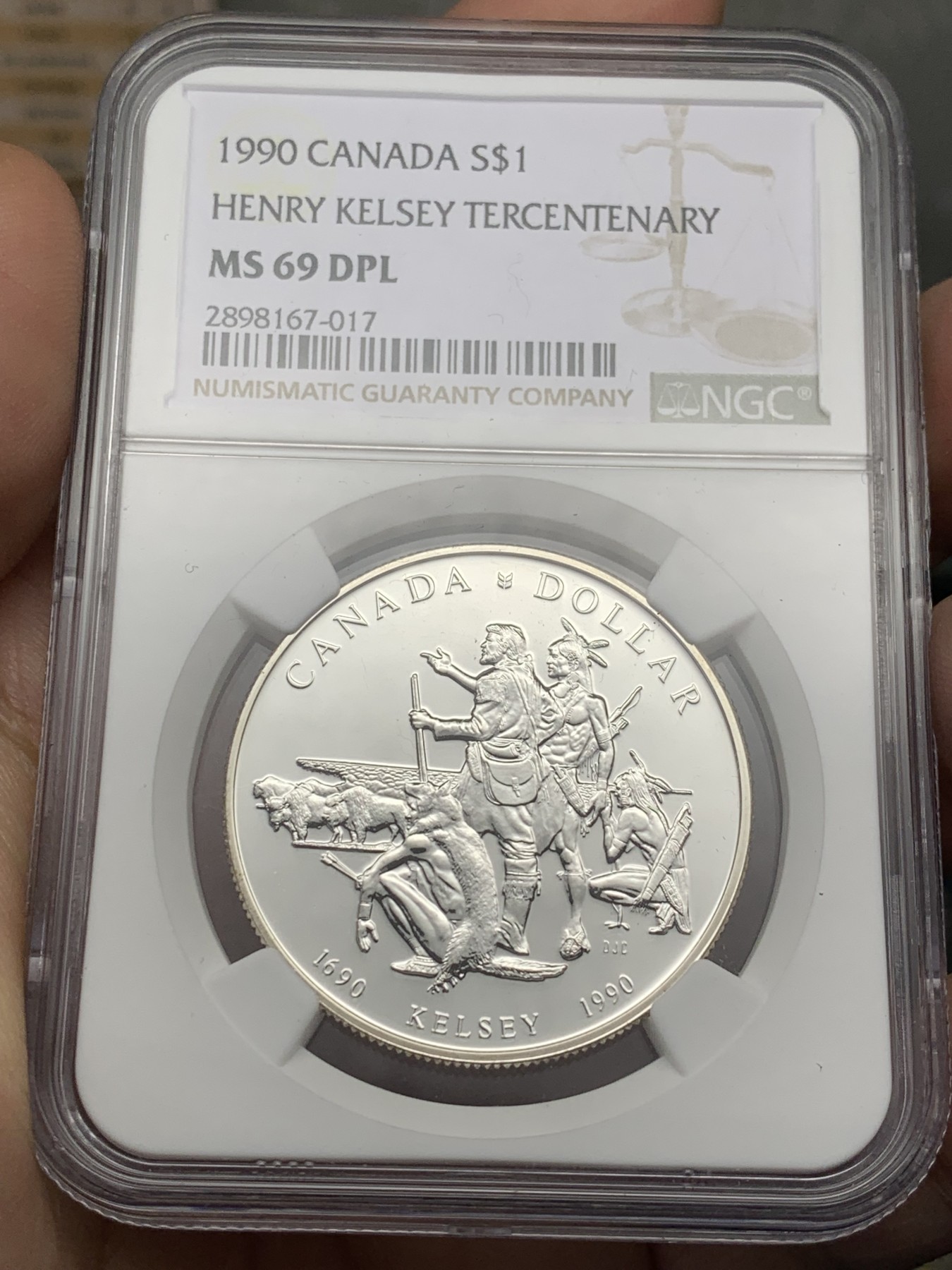 《竞宝斋》第209场-周日，周一 2场 (全场包邮) NGC MS69 DPL 加拿大1990年探险1元银币