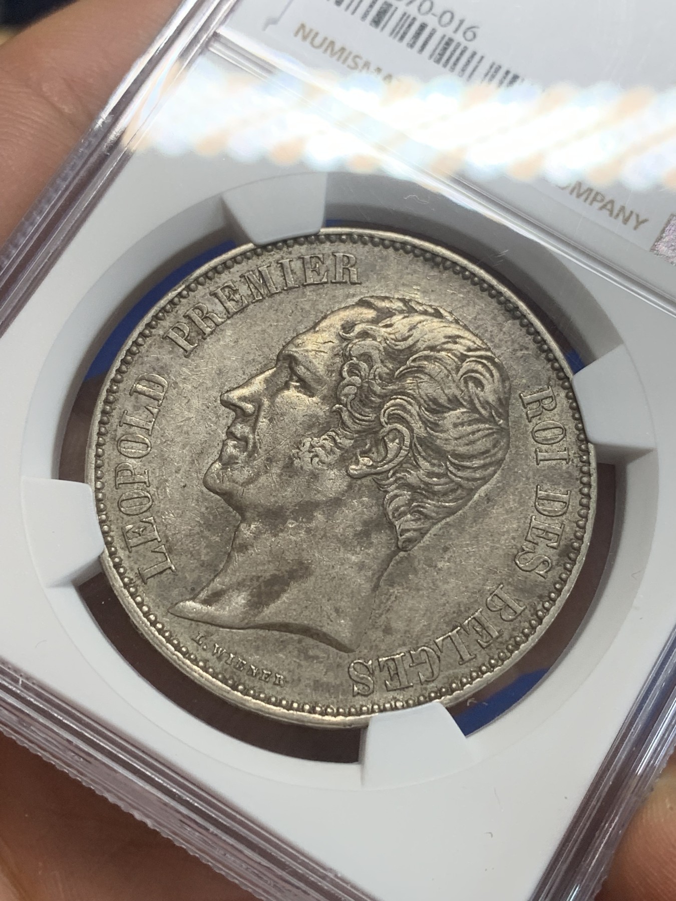 《竞宝斋》第209场-周日，周一 2场 (全场包邮) NGC-AU50 比利时1849年 利奥波德一世 5法郎 无冠版 流通品种 AU出分 已十分难得了