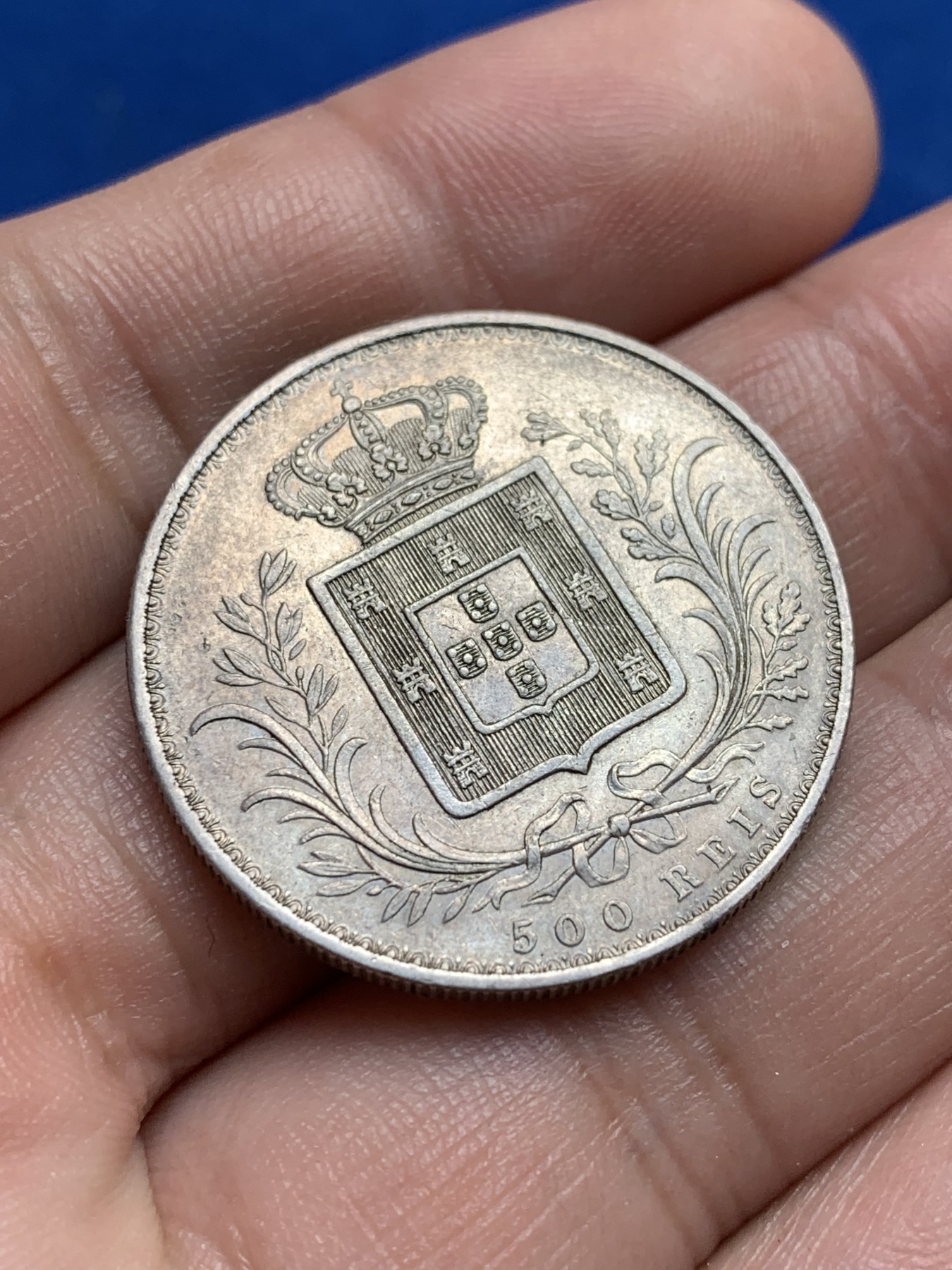 《竞宝斋》第209场-周日，周一 2场 (全场包邮) 葡萄牙1889年路易斯一世500瑞斯银币 少见品种 状态不错