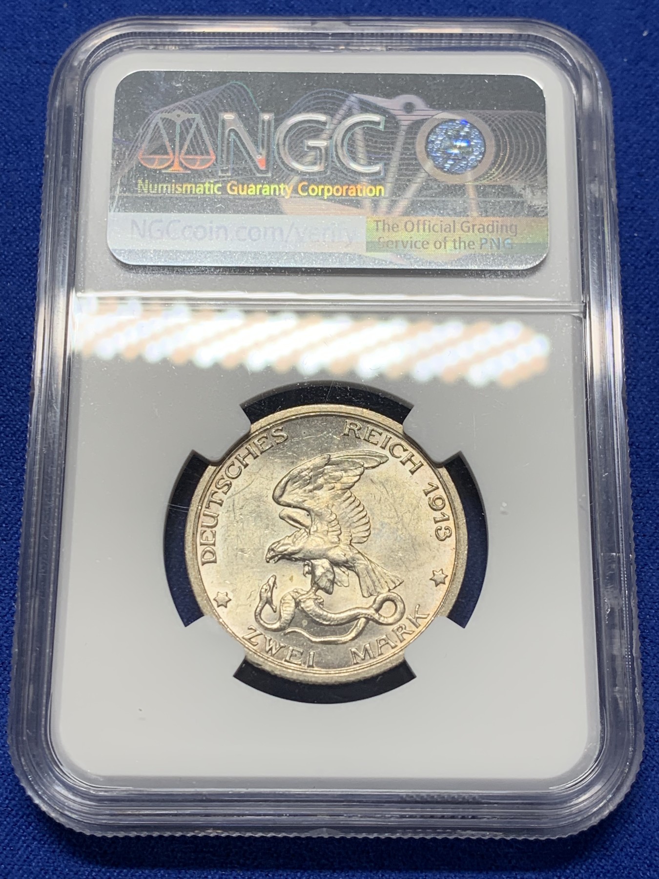 《竞宝斋》第209场-周日，周一 2场 (全场包邮) NGC-MS62 德国 1913年A厂 战胜拿破仑百年纪念 2马克银币 经典品种