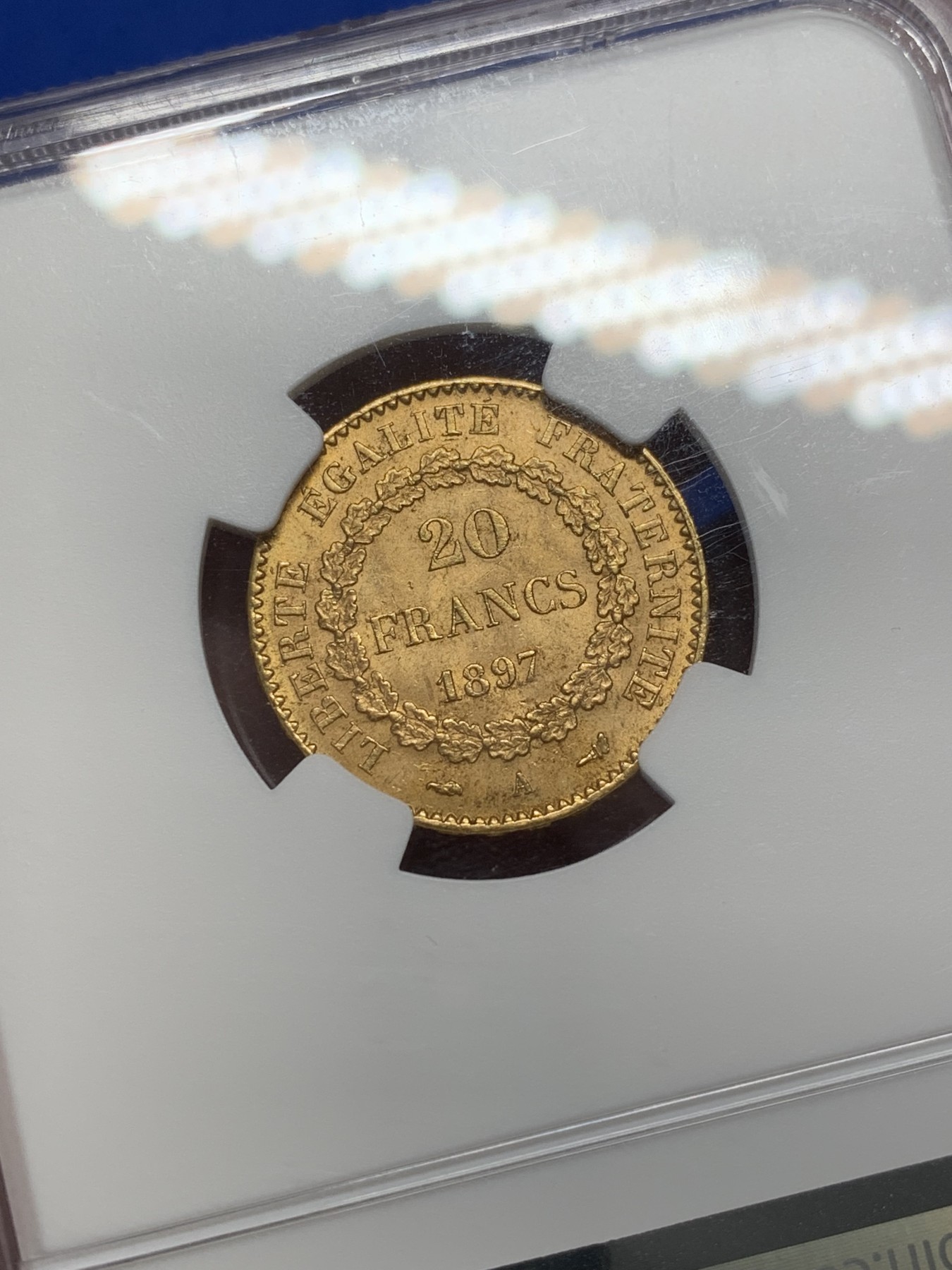 《竞宝斋》第209场-周日，周一 2场 (全场包邮) NGC MS62 法国1897年天使20法郎金币 非常著名的幸运金币 战时法国飞行员起飞必备