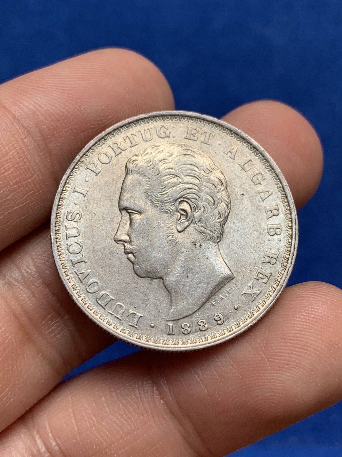 《竞宝斋》第209场-周日，周一 2场 (全场包邮) 葡萄牙1889年路易斯一世500瑞斯银币 少见品种 状态不错