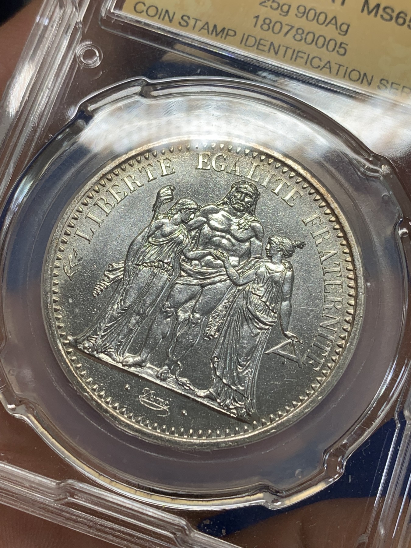 《竞宝斋》第209场-周日，周一 2场 (全场包邮) CSIS 评级 法国 1972 大力神 10法郎银币 状态很不错