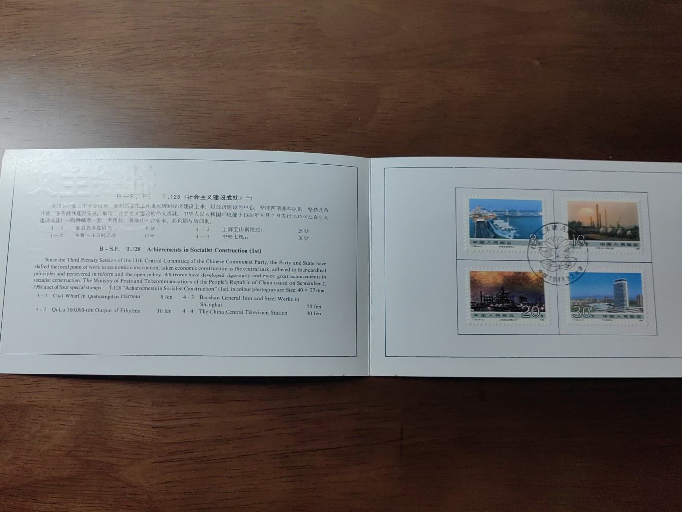 中国：纪念邮折专场（秒杀）第①⑦场 T128 1988建设成就第一组