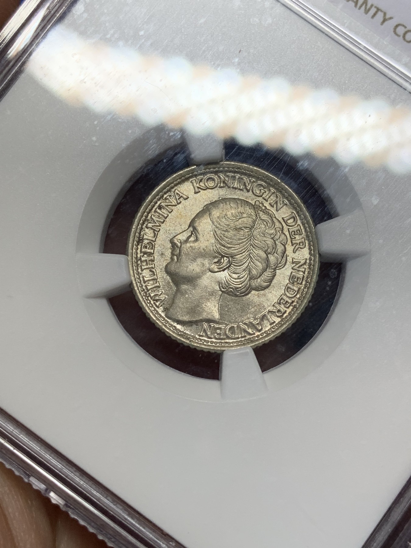 《竞宝斋》第209场-周日，周一 2场 (全场包邮) NGC-MS64 荷兰 1944年 威廉明娜女王25C银币