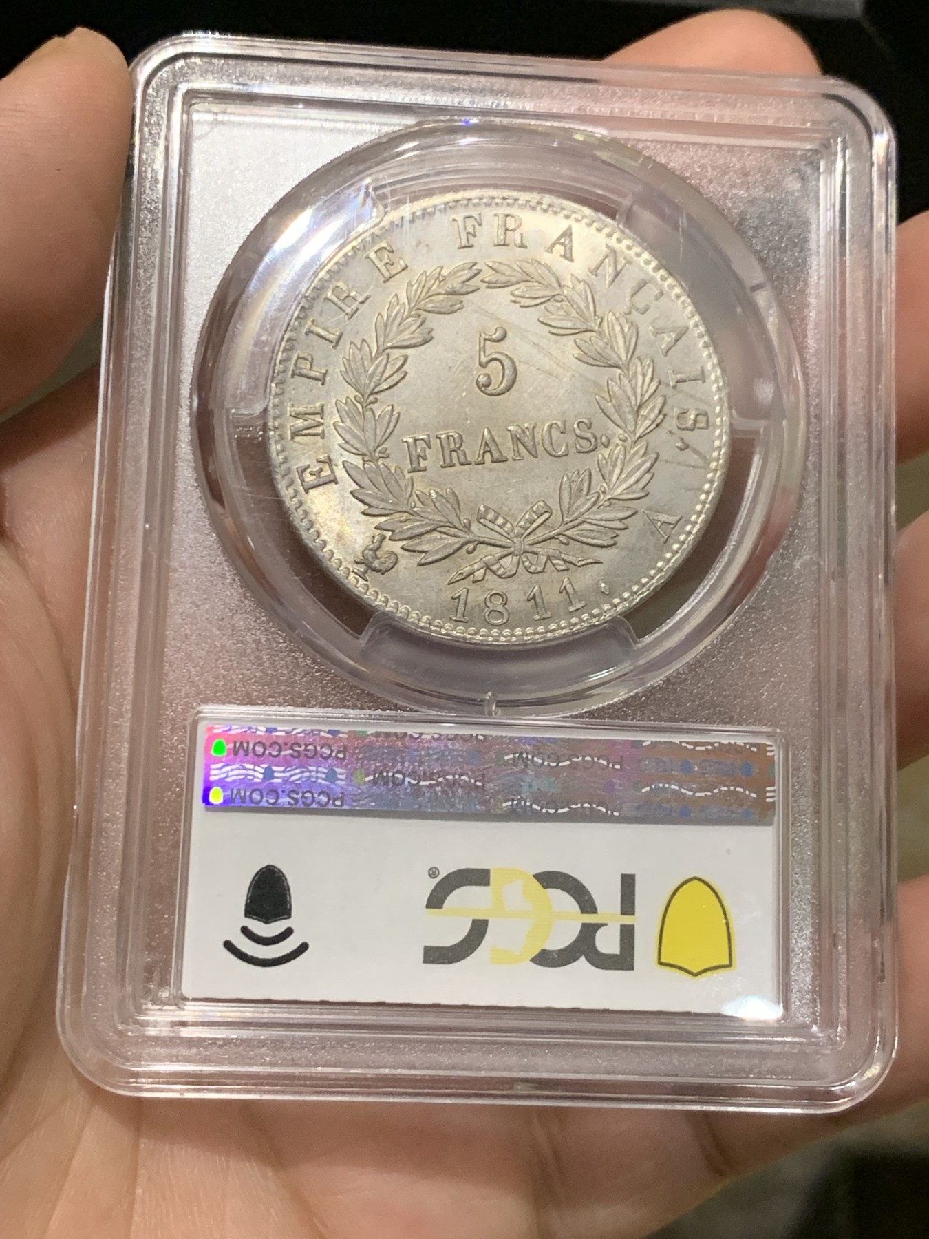 《竞宝斋》第209场-周日，周一 2场 (全场包邮) PCGS MS63 法国1811年拿破仑一世银币，车轮光细腻 底板淡黄色包浆 也是p盒子首拍高分，高分少见一步到位！