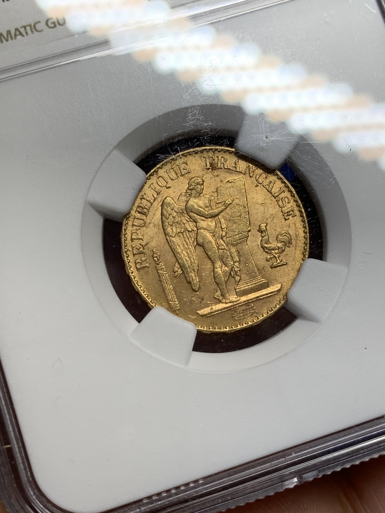 《竞宝斋》第209场-周日，周一 2场 (全场包邮) NGC MS62 法国1897年天使20法郎金币 非常著名的幸运金币 战时法国飞行员起飞必备