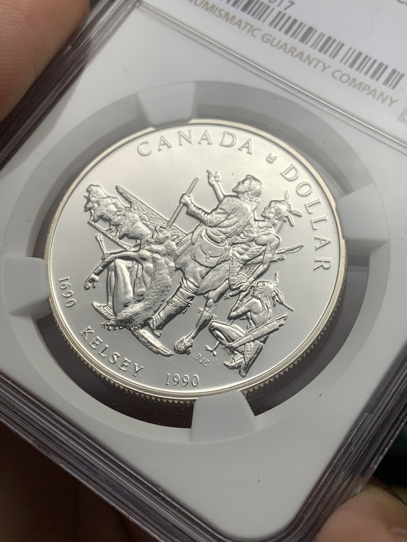 《竞宝斋》第209场-周日，周一 2场 (全场包邮) NGC MS69 DPL 加拿大1990年探险1元银币