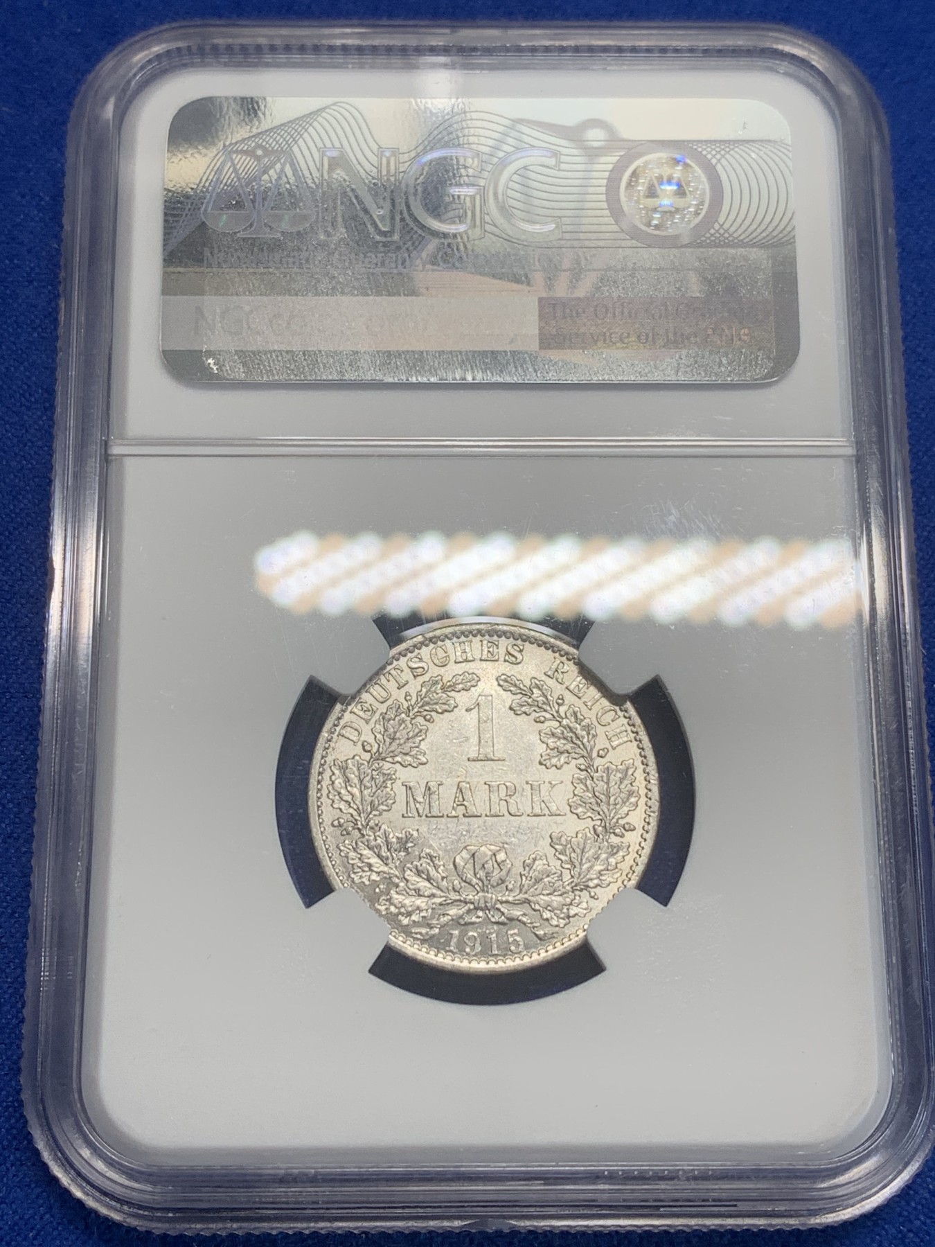 《竞宝斋》第209场-周日，周一 2场 (全场包邮) NGC-MS60 德国 1915年A厂 长翅1马克银币  细节惊人   以小见大