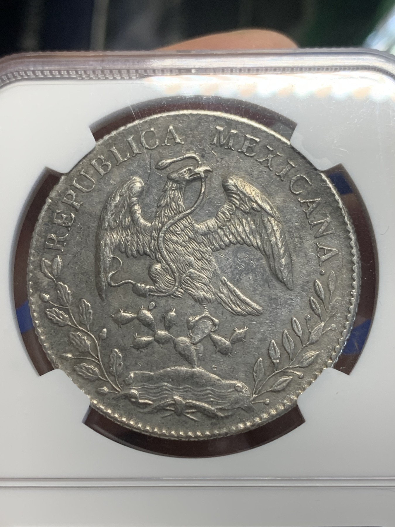 《竞宝斋》第209场-周日，周一 2场 (全场包邮) NGC AU 墨西哥1891年8R全羽毛鹰洋银币 漆黑古包浆 砸盒币重评可能有惊喜