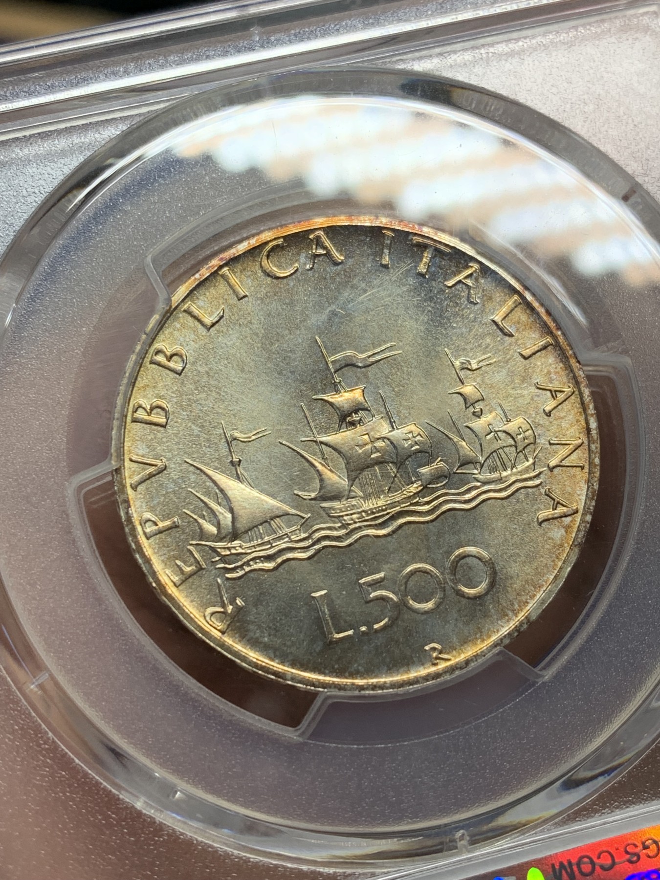 《竞宝斋》第209场-周日，周一 2场 (全场包邮) PCGS MS67 意大利1981年500里拉帆船银币 完善金色包浆