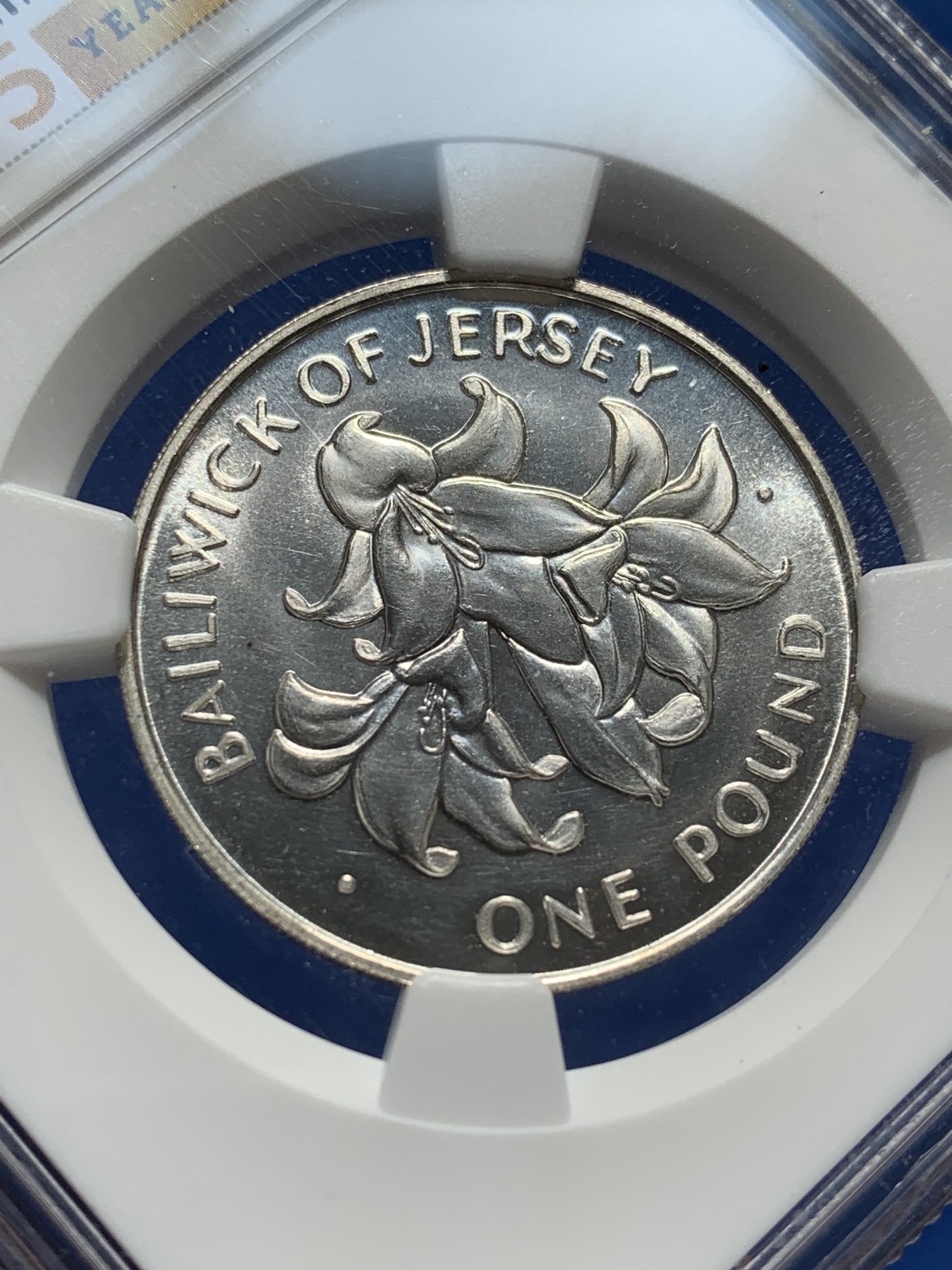 《竞宝斋》第209场-周日，周一 2场 (全场包邮) NGC MS66 泽西岛1972年 1镑银币 35周年纪念标签