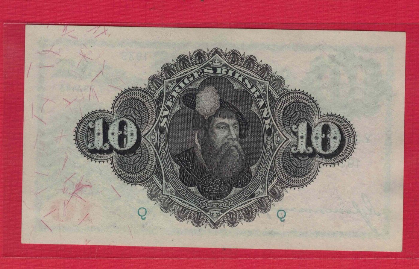瑞典1939年10克郎 注意签名 欧洲纸币 实物如图 UNC