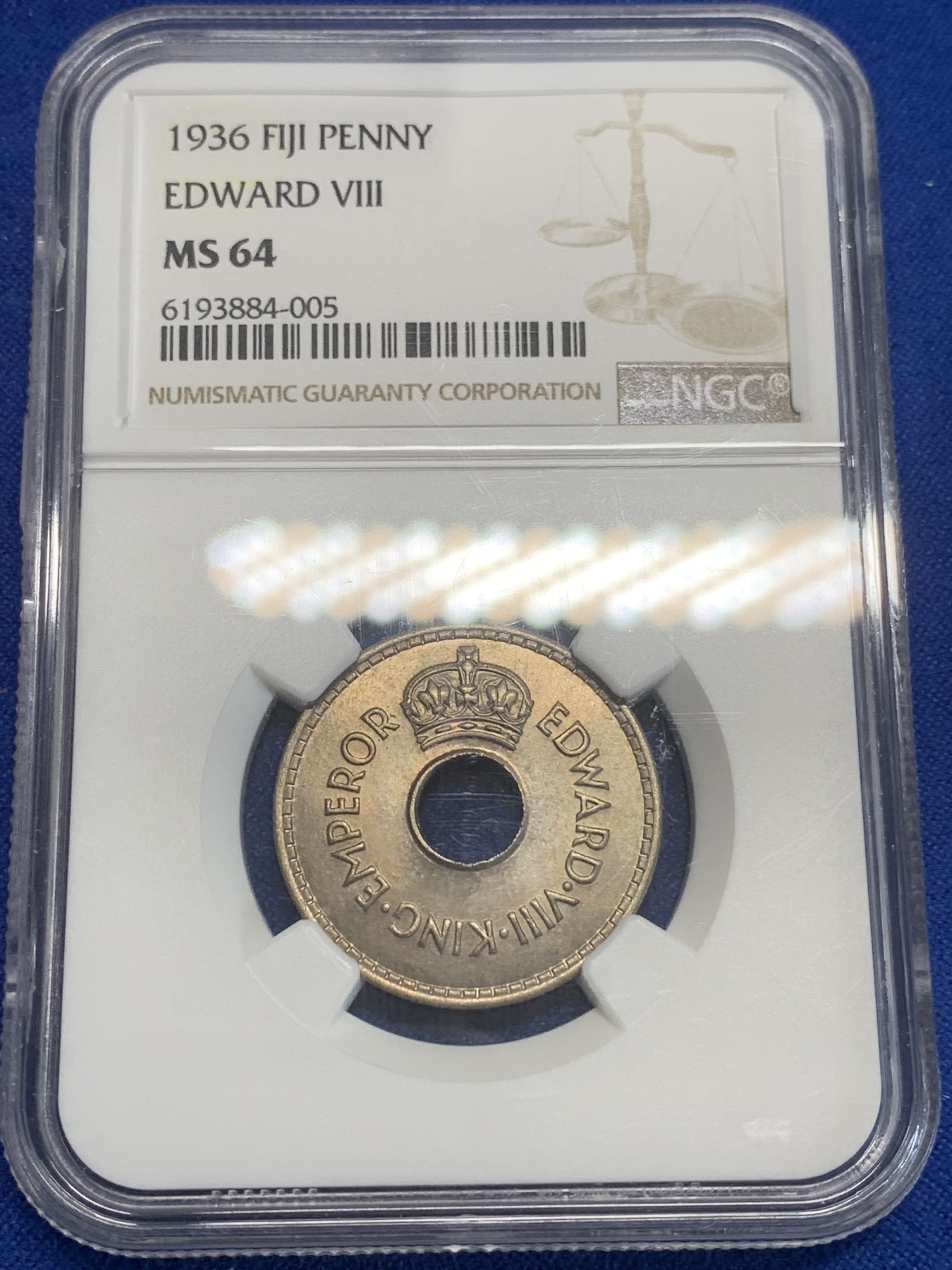 《竞宝斋》第209场-周日，周一 2场 (全场包邮) NGC-MS64 英属斐济 1936年爱德华八世1便士