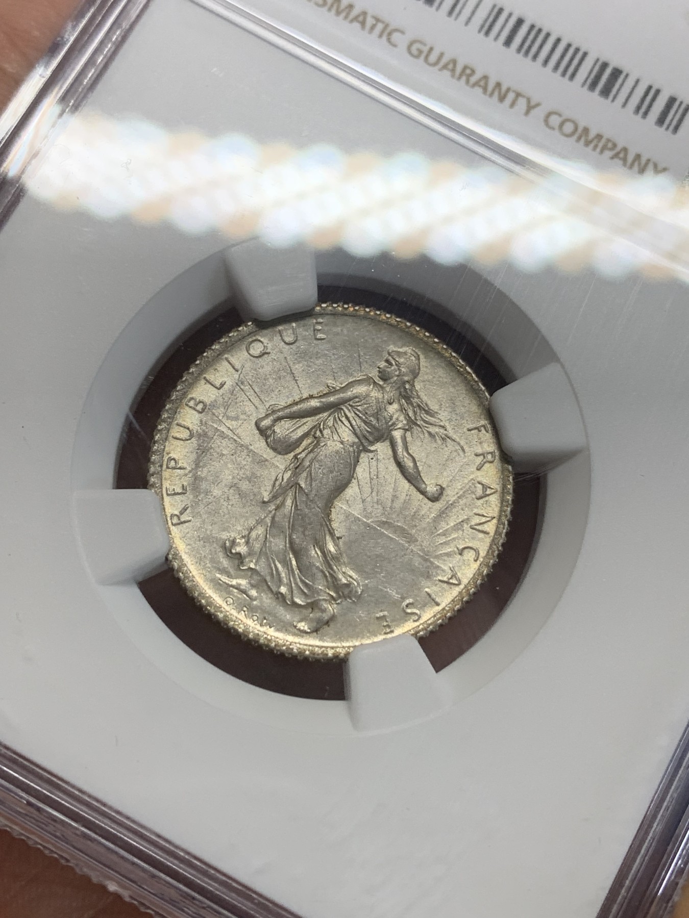 《竞宝斋》第209场-周日，周一 2场 (全场包邮) NGC UNC 1915年 法国播种女神1法郎银币