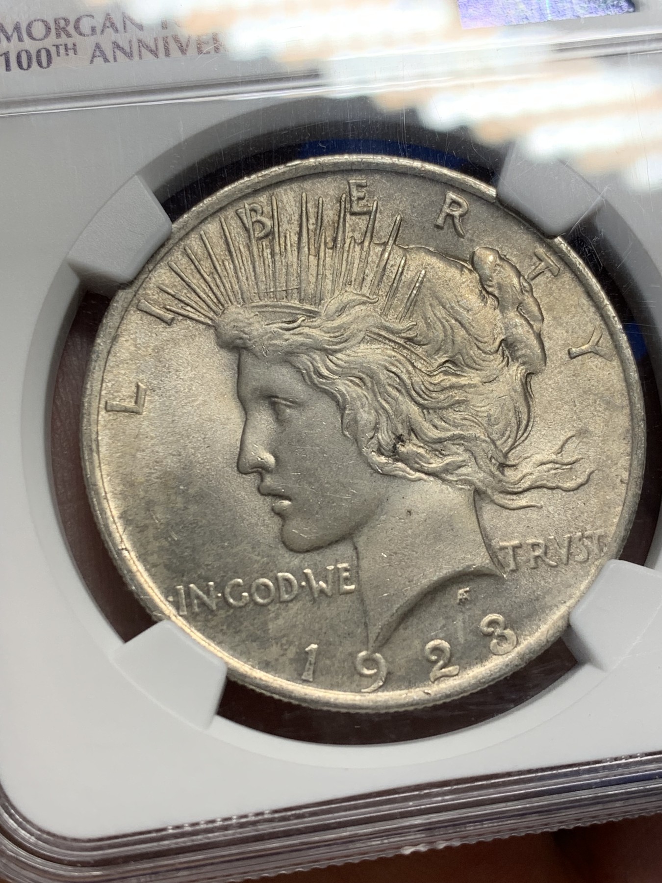 《竞宝斋》第209场-周日，周一 2场 (全场包邮) NGC MS62 美国1923年摩根与和平美元100周年银币，味道很好，尤其是背面。