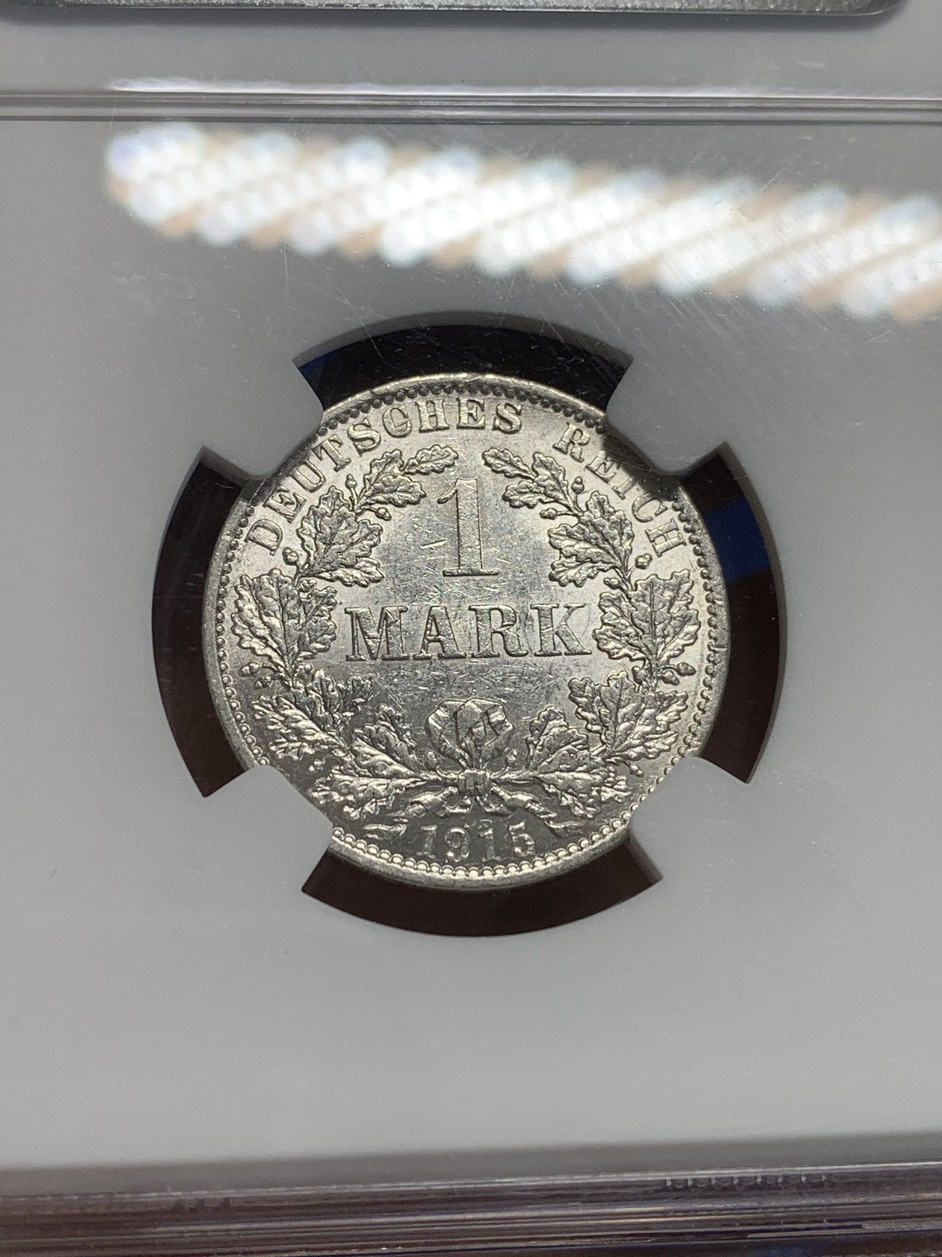 《竞宝斋》第209场-周日，周一 2场 (全场包邮) NGC-MS60 德国 1915年A厂 长翅1马克银币  细节惊人   以小见大