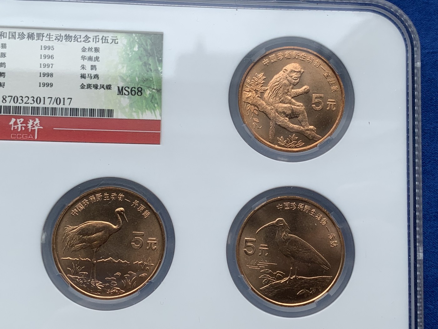 《竞宝斋》第209场-周日，周一 2场 (全场包邮) 保萃老盒 MS68 珍惜野生动物纪念币 一套 巨大盒装