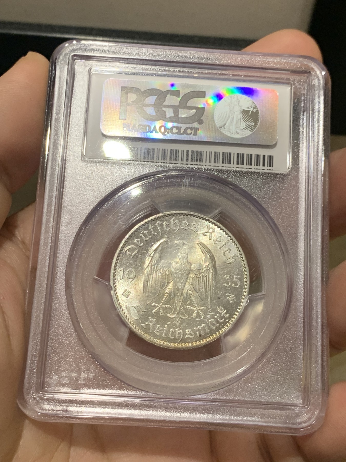 《竞宝斋》第209场-周日，周一 2场 (全场包邮) PCGS-MS63 德国 1935年教堂无字5马克银币 好品极少见