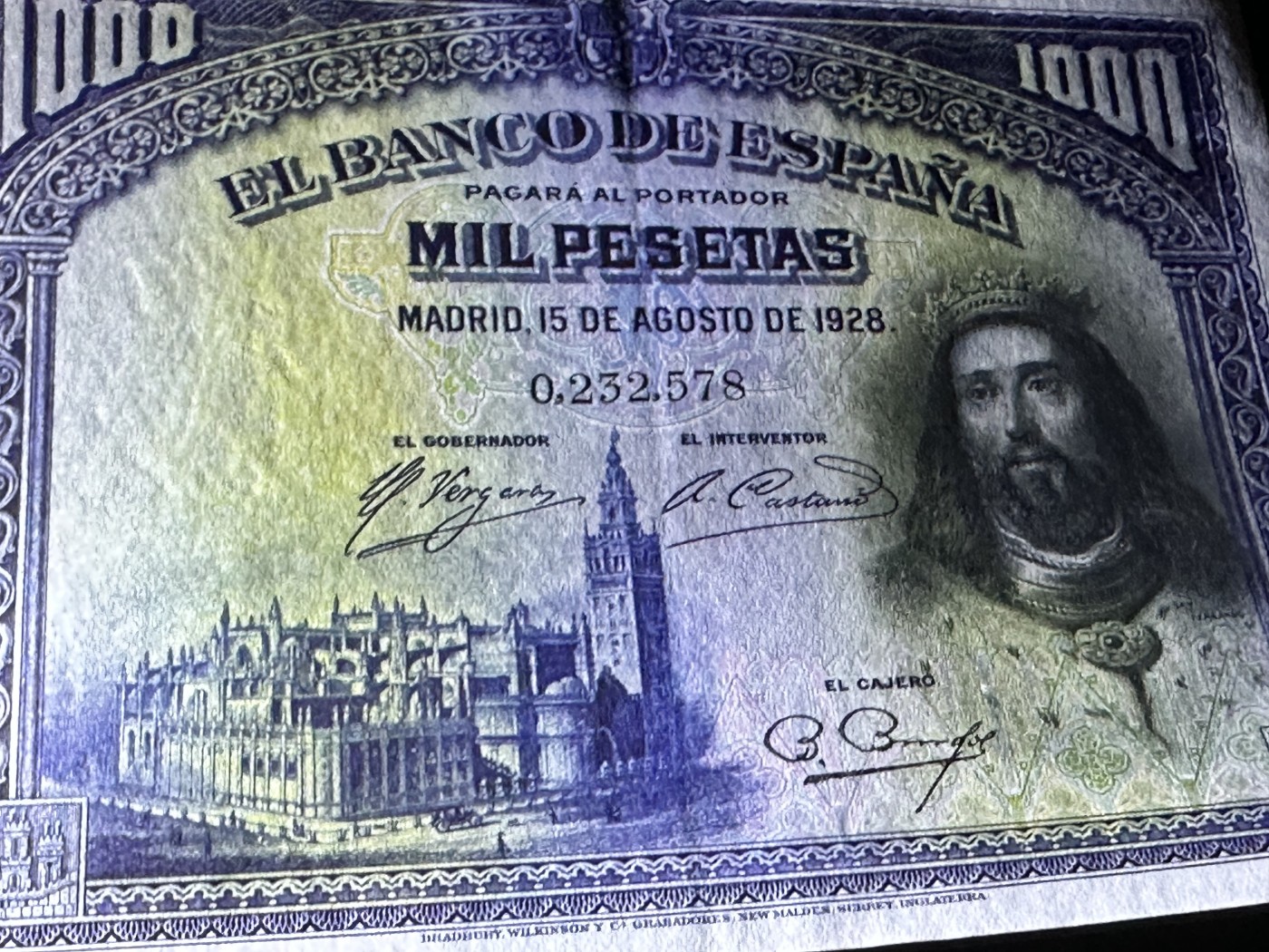 《外钞收藏家》第三百三十期 1928年西班牙1000比塞塔 AU品相