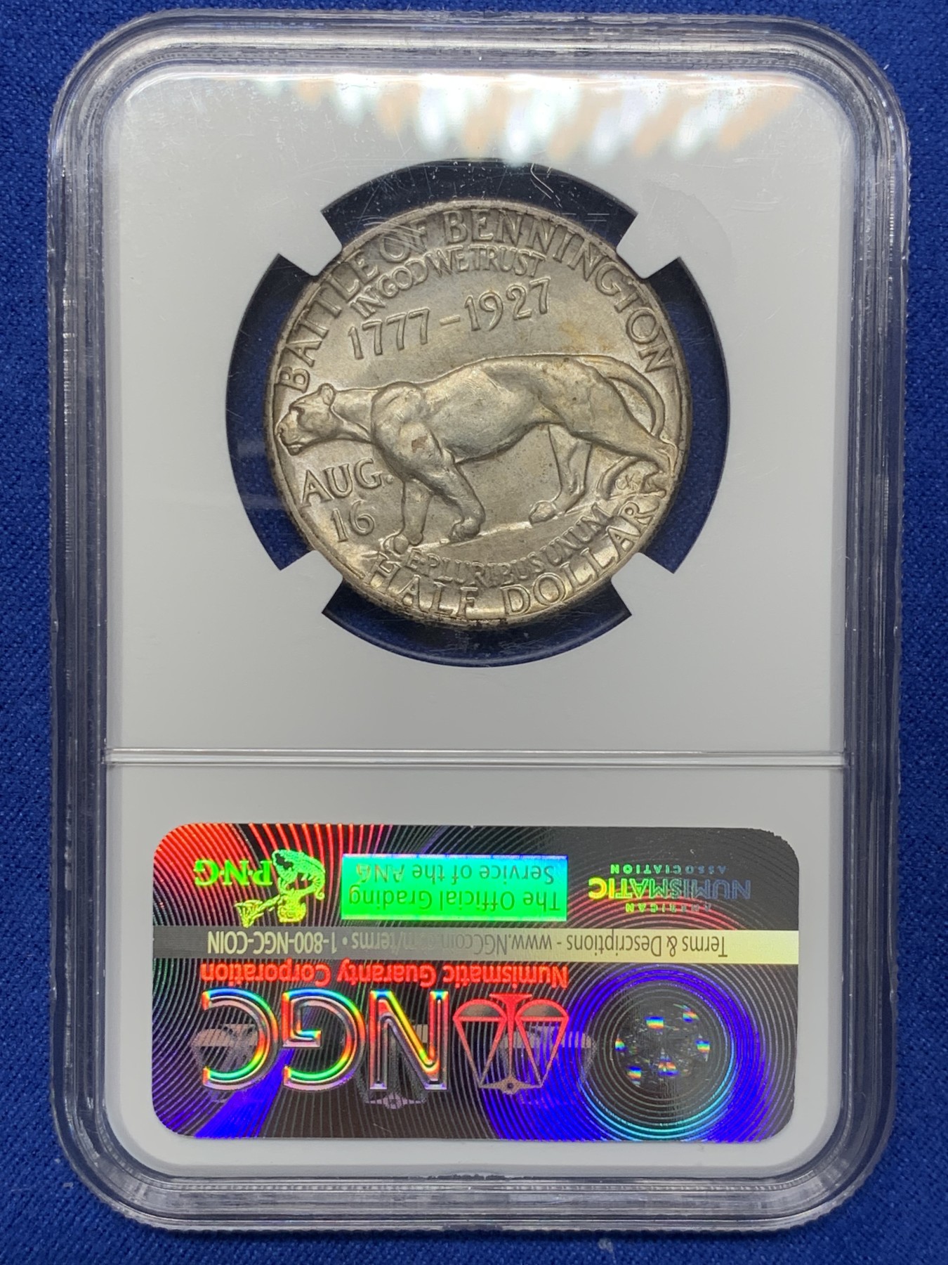 《竞宝斋》第209场-周日，周一 2场 (全场包邮) NGC-MS65  美国1927年佛蒙特州 半美元 纪念币 少见品种 金色包浆 高分 平台首拍