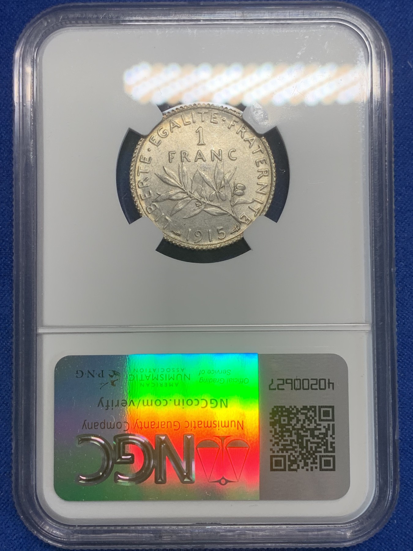 《竞宝斋》第209场-周日，周一 2场 (全场包邮) NGC UNC 1915年 法国播种女神1法郎银币
