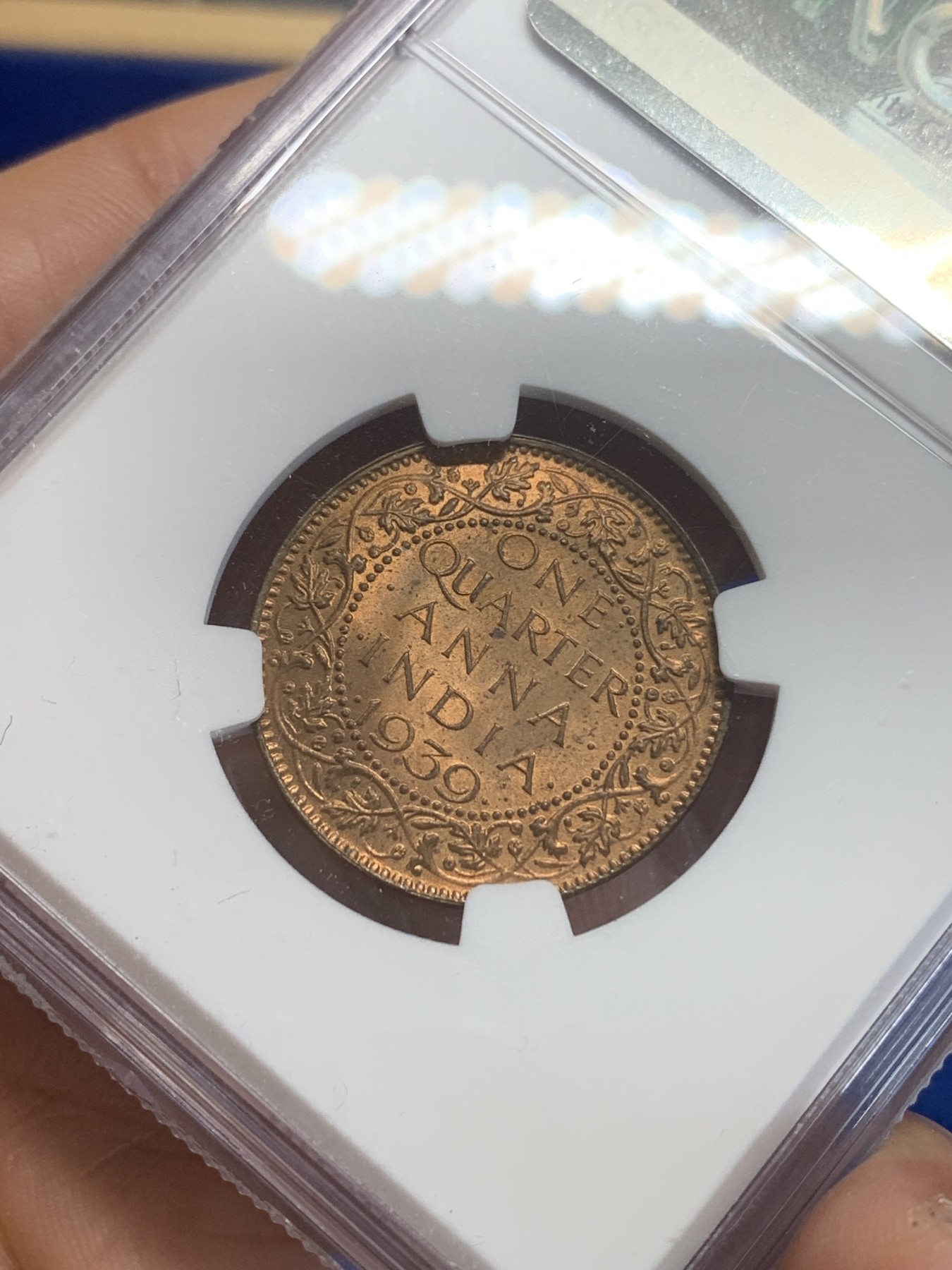 《竞宝斋》第209场-周日，周一 2场 (全场包邮) NGC-MS64RB 英属印度 乔治六世 1939年B版 1/4安娜 铜币 原光好品