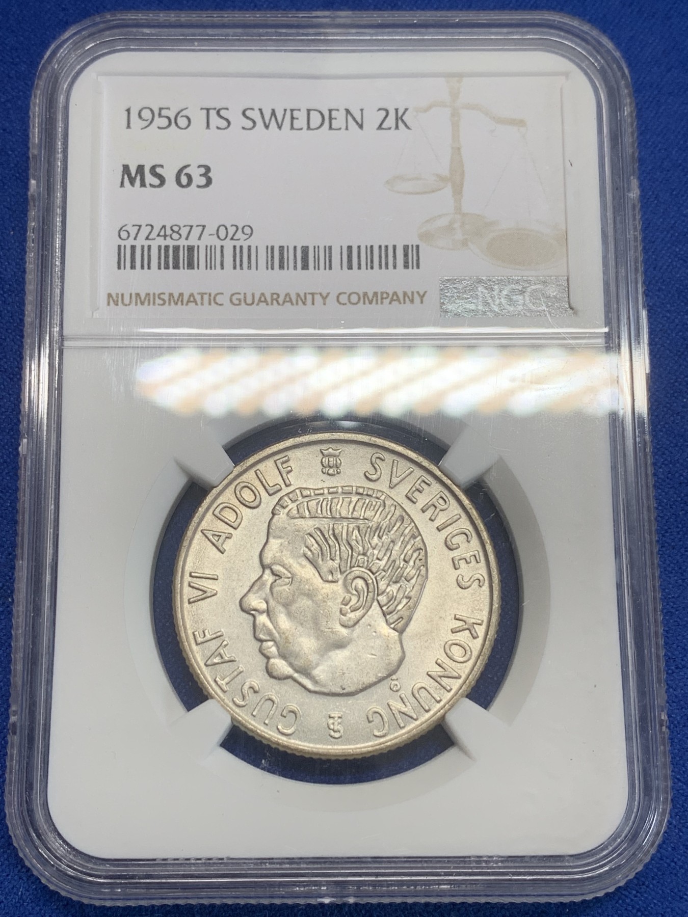 《竞宝斋》第209场-周日，周一 2场 (全场包邮) NGC MS63 1956瑞典2克朗银币