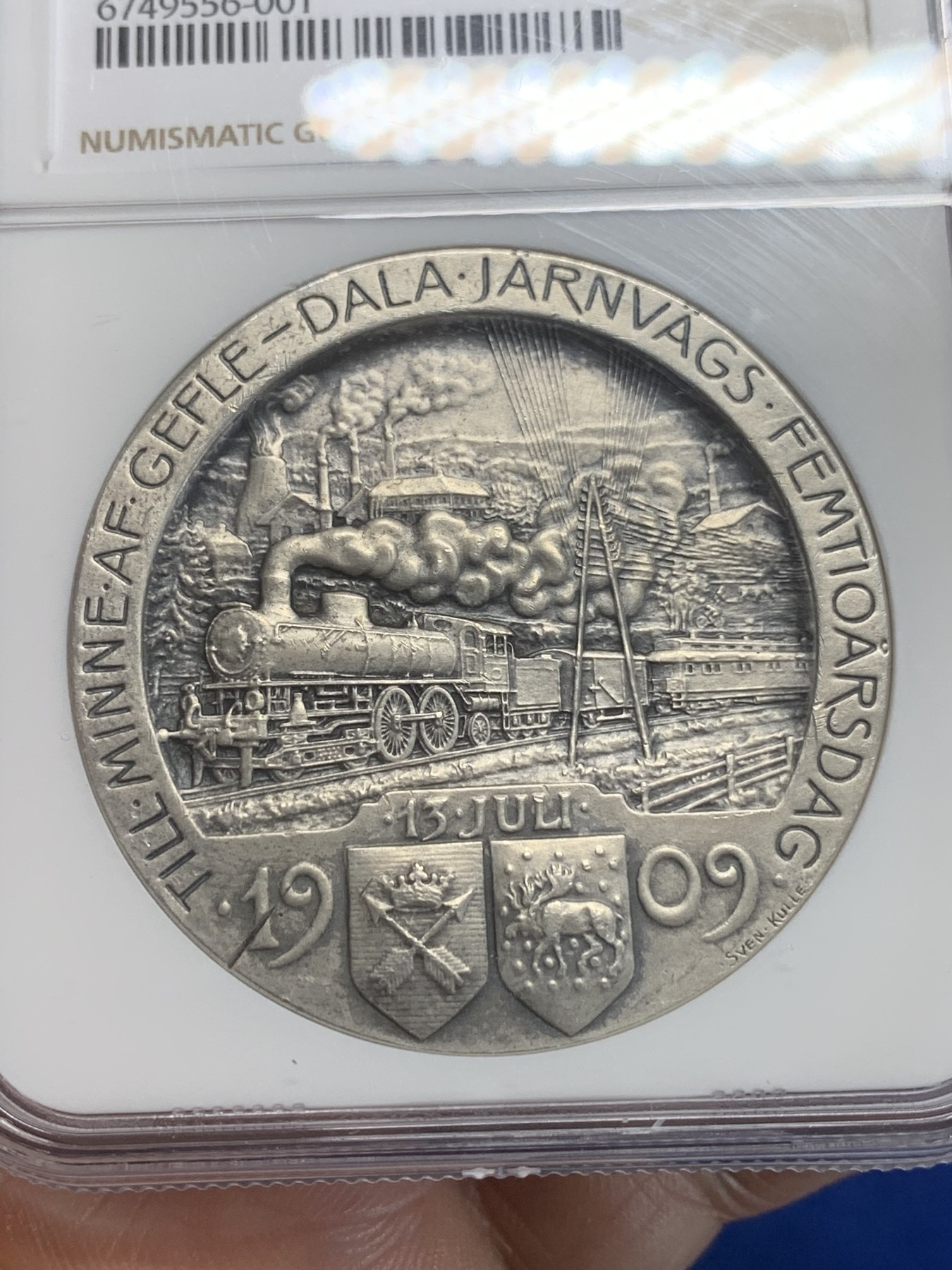 《竞宝斋》第209场-周日，周一 2场 (全场包邮) NGC MS64 瑞典1907年加夫莱-达拉铁路银章 构图细致饱满生动 分数也不错