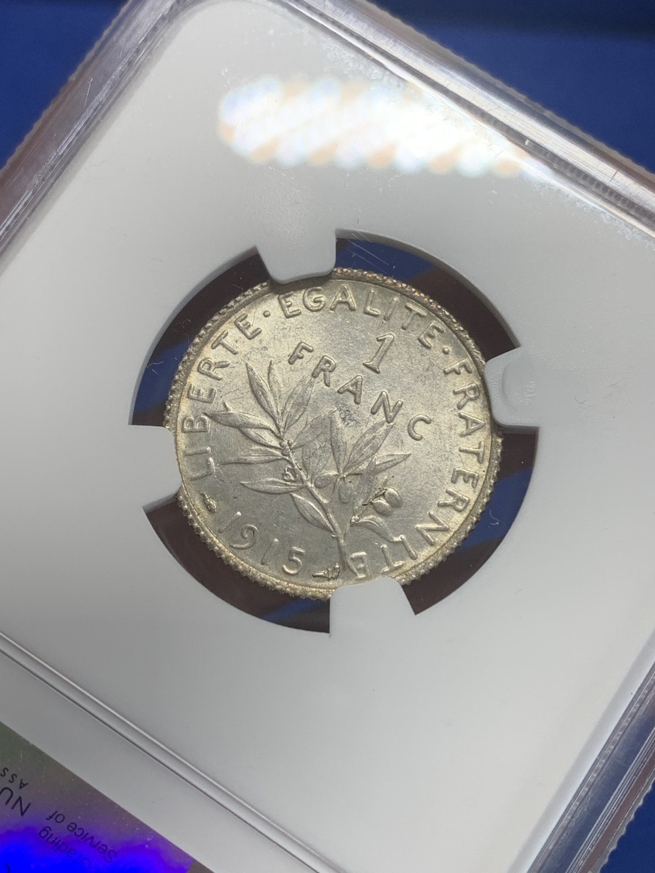 《竞宝斋》第209场-周日，周一 2场 (全场包邮) NGC UNC 1915年 法国播种女神1法郎银币