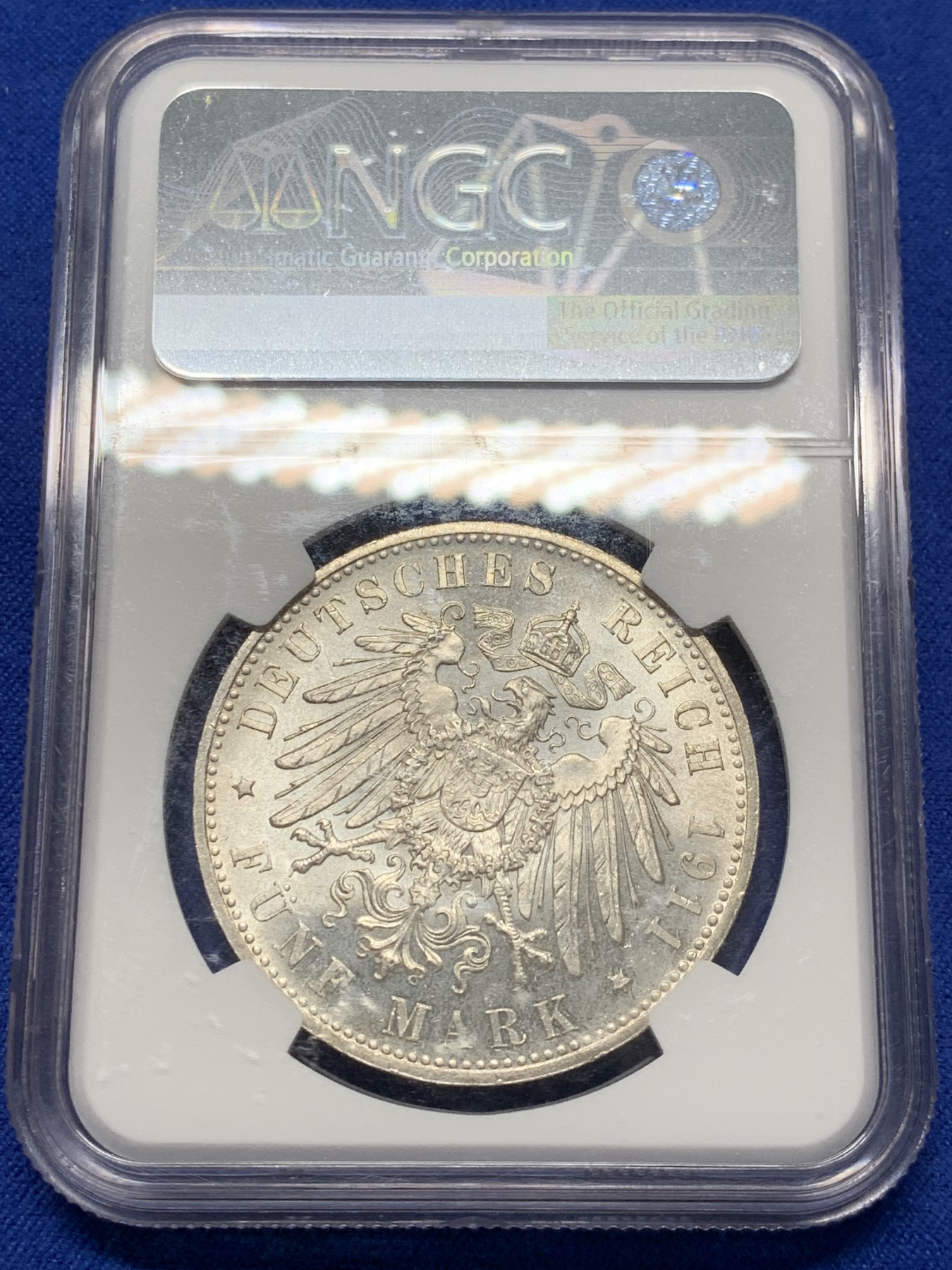 《竞宝斋》第209场-周日，周一 2场 (全场包邮) NGC-MS63 1911年  德国  巴伐利亚王国 5马克 利奥波德亲王90大寿纪念币 细节一流