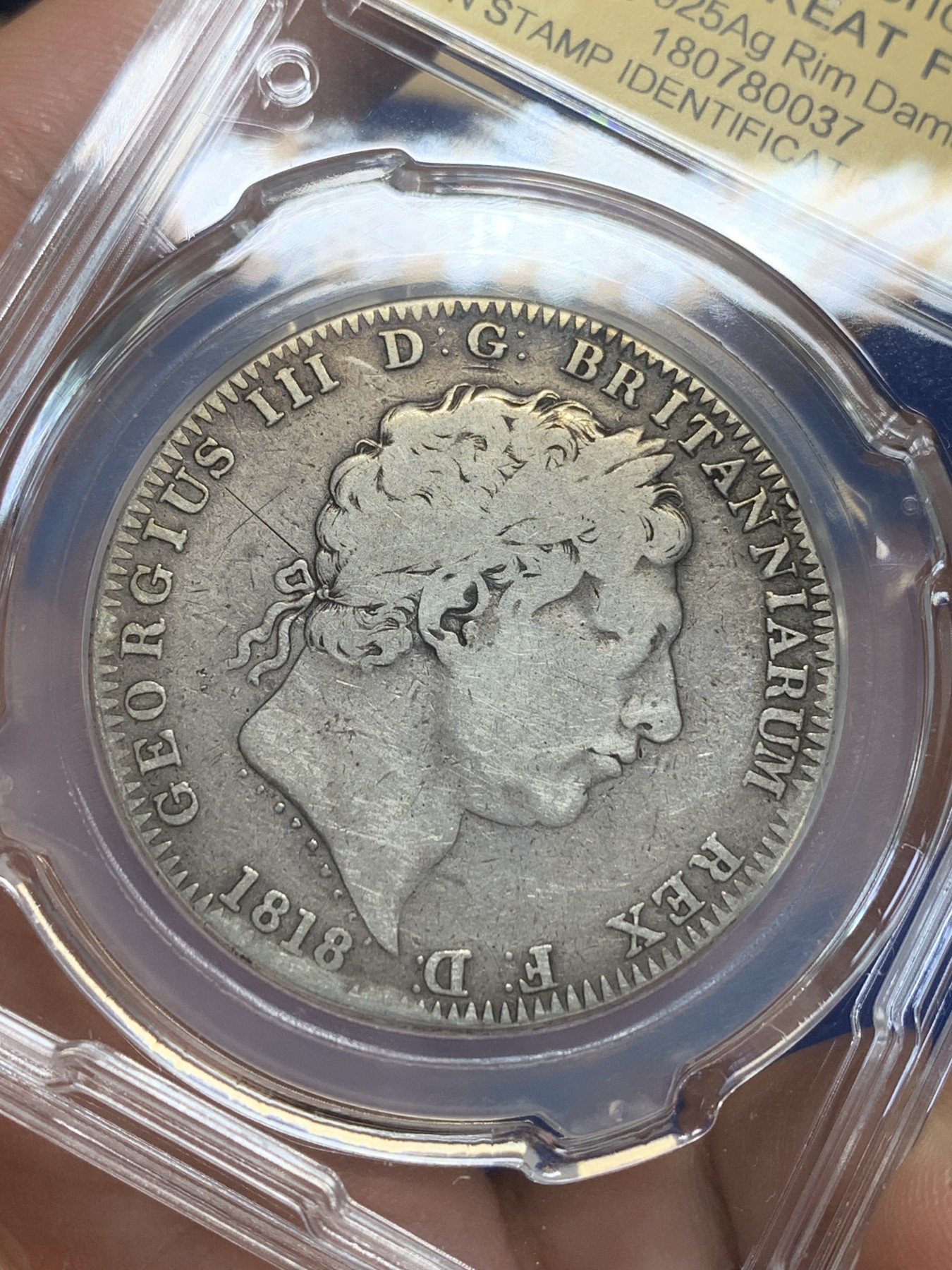 《竞宝斋》第209场-周日，周一 2场 (全场包邮) CSIS 评级 英国 1818 乔治三世 马剑克朗大银币 原味