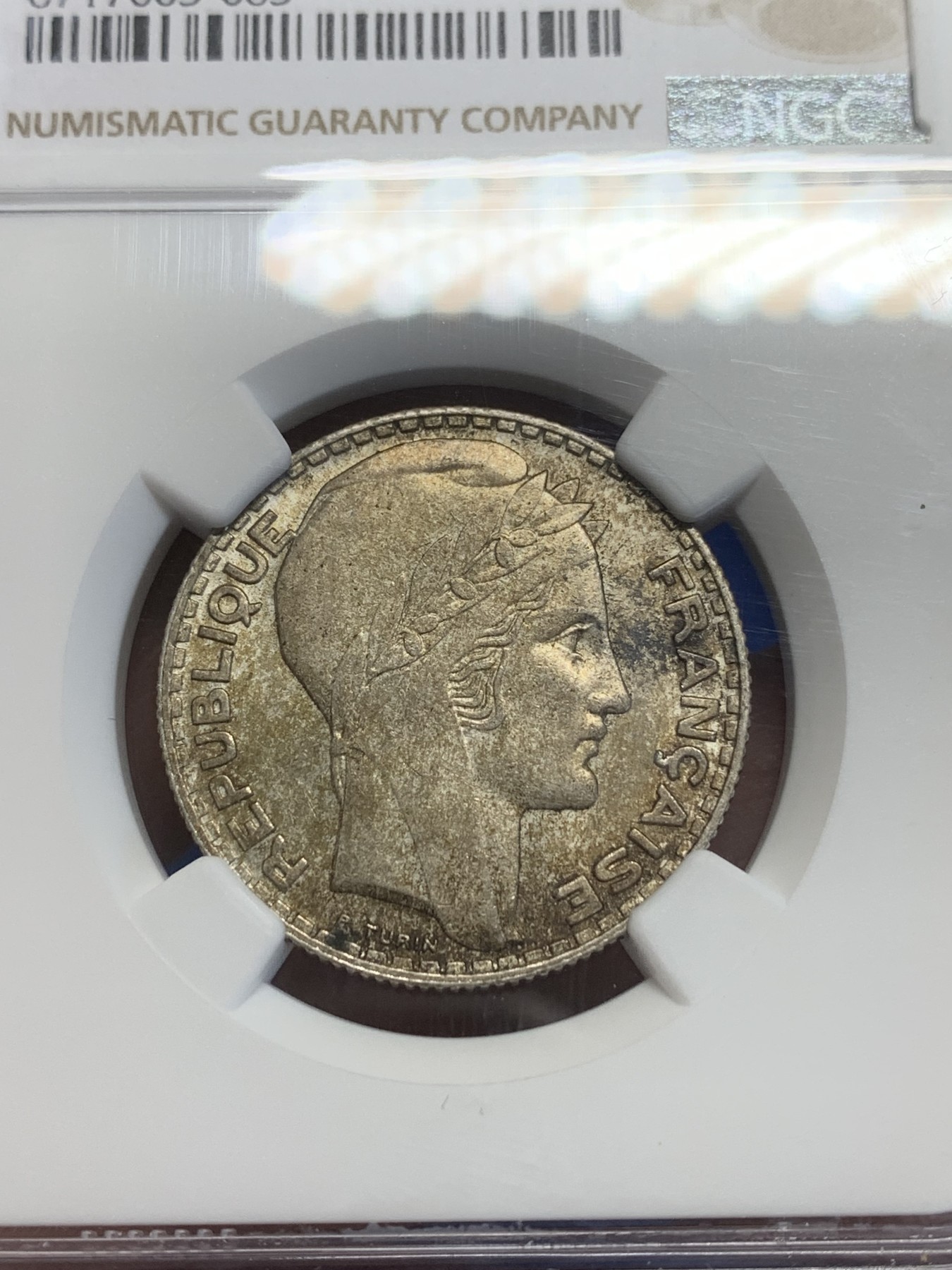 《竞宝斋》第209场-周日，周一 2场 (全场包邮) NGC-MS62 法国1934年 谷物女神10法郎银币