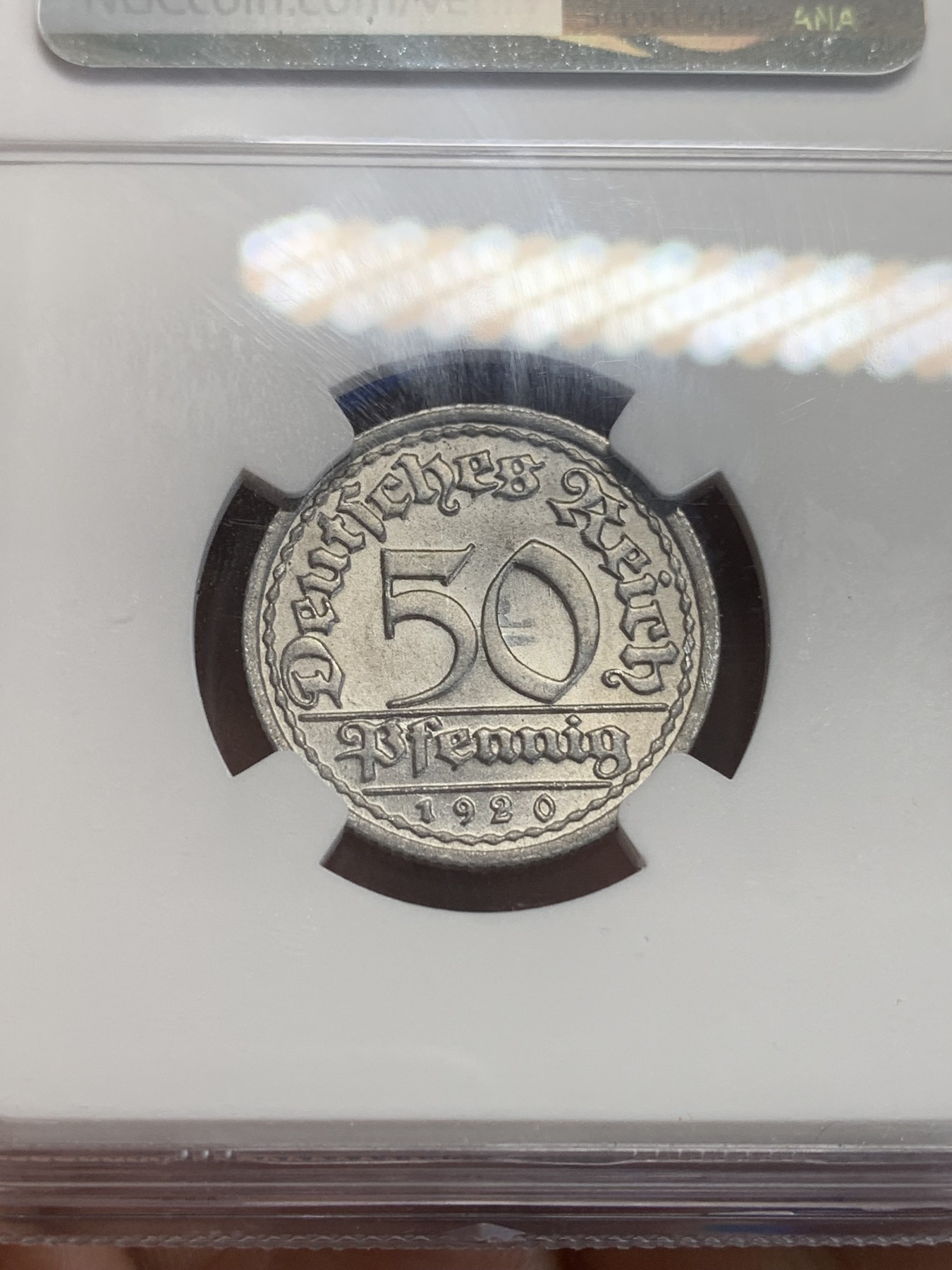 《竞宝斋》第209场-周日，周一 2场 (全场包邮) NGC MS65 德国1920F 魏玛50芬尼 分数不错的一枚