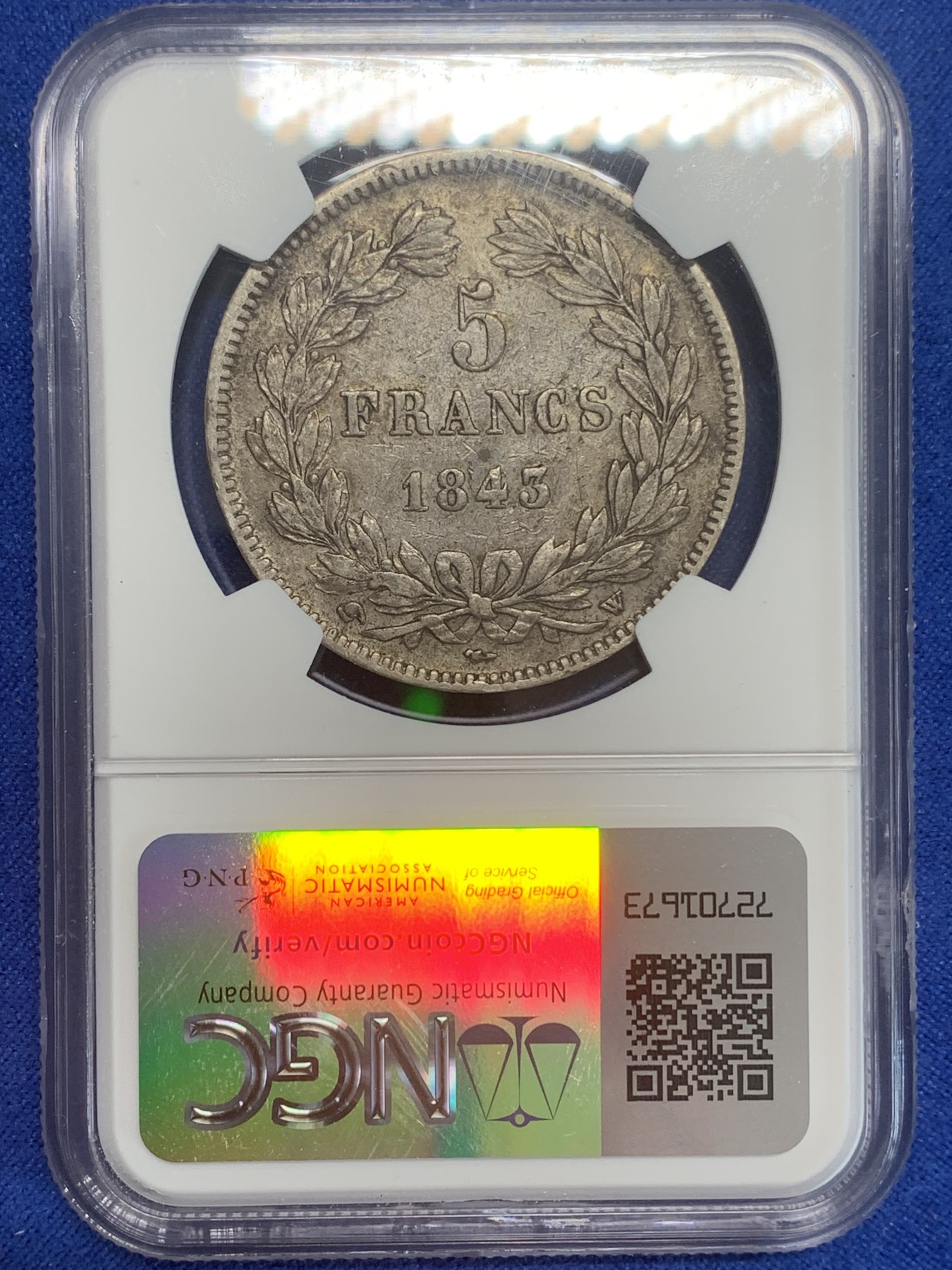 《竞宝斋》第209场-周日，周一 2场 (全场包邮) NGC-VF30 法国1843年 菲利普一世 5法郎大银币