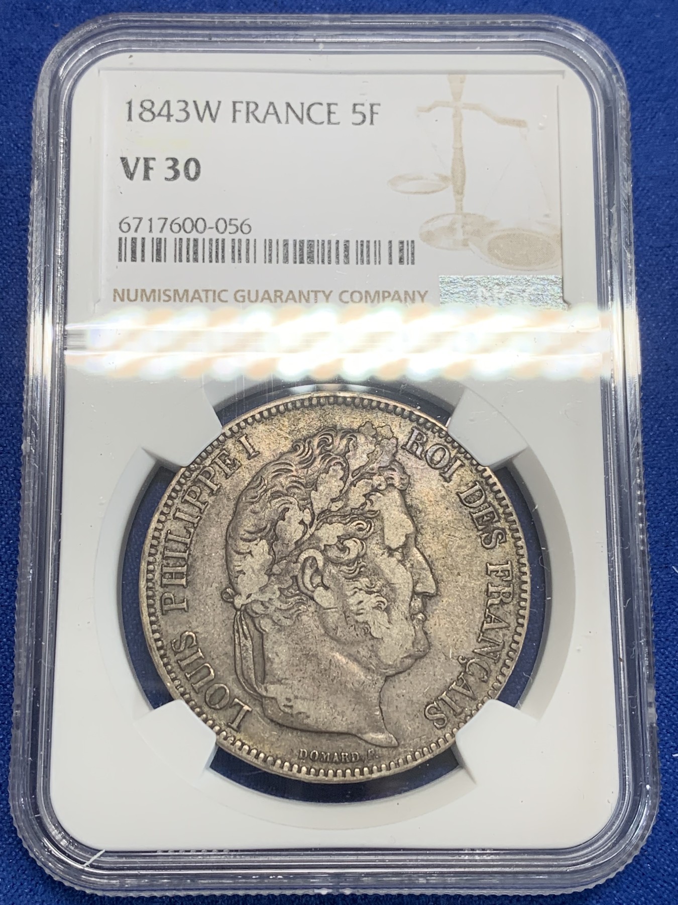 《竞宝斋》第209场-周日，周一 2场 (全场包邮) NGC-VF30 法国1843年 菲利普一世 5法郎大银币