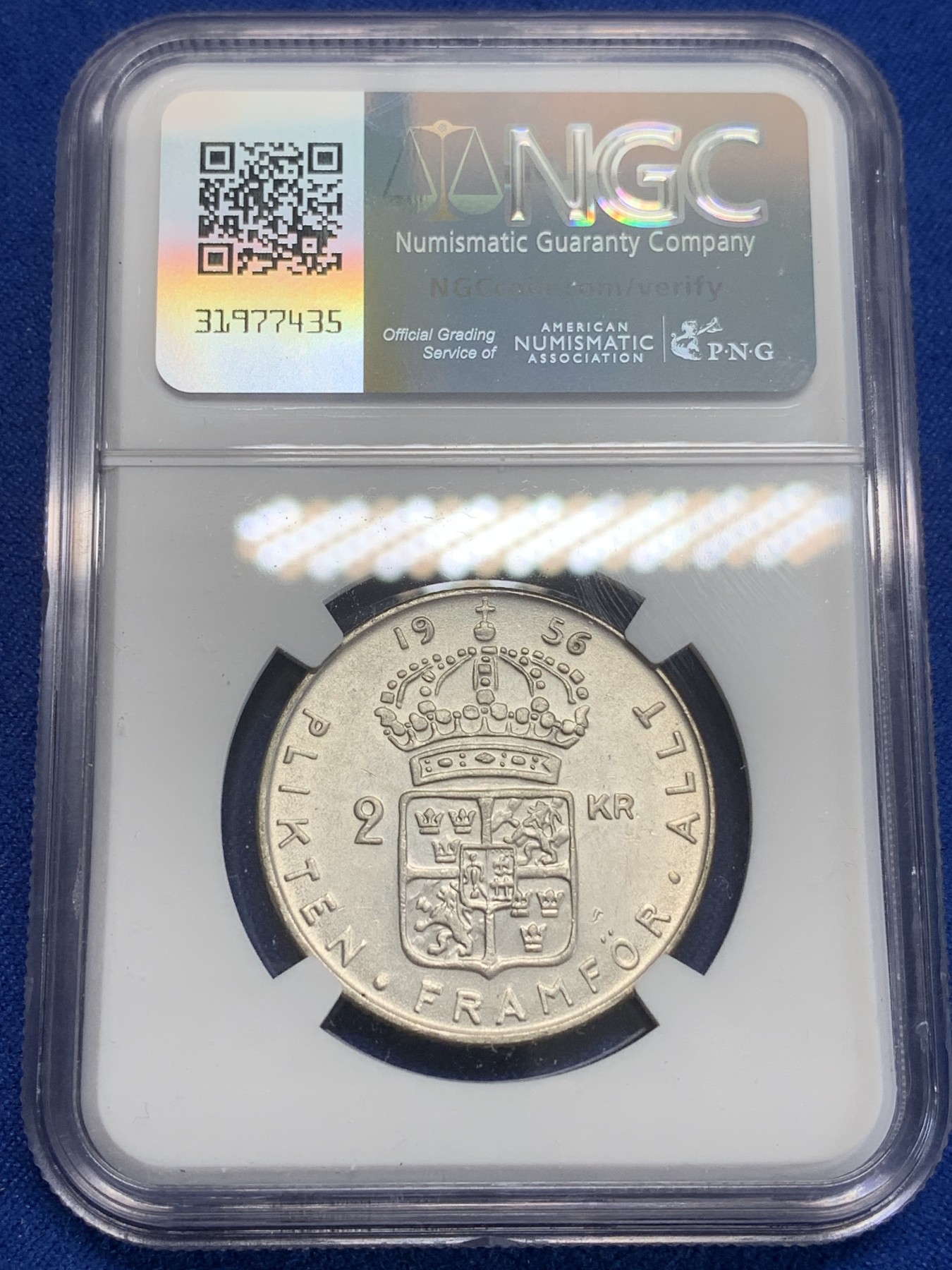 《竞宝斋》第209场-周日，周一 2场 (全场包邮) NGC MS63 1956瑞典2克朗银币