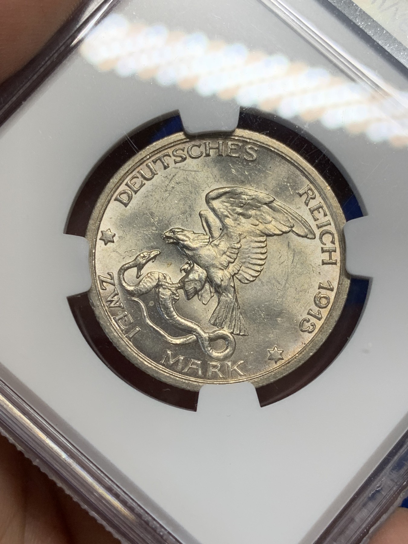 《竞宝斋》第209场-周日，周一 2场 (全场包邮) NGC-MS62 德国 1913年A厂 战胜拿破仑百年纪念 2马克银币 经典品种