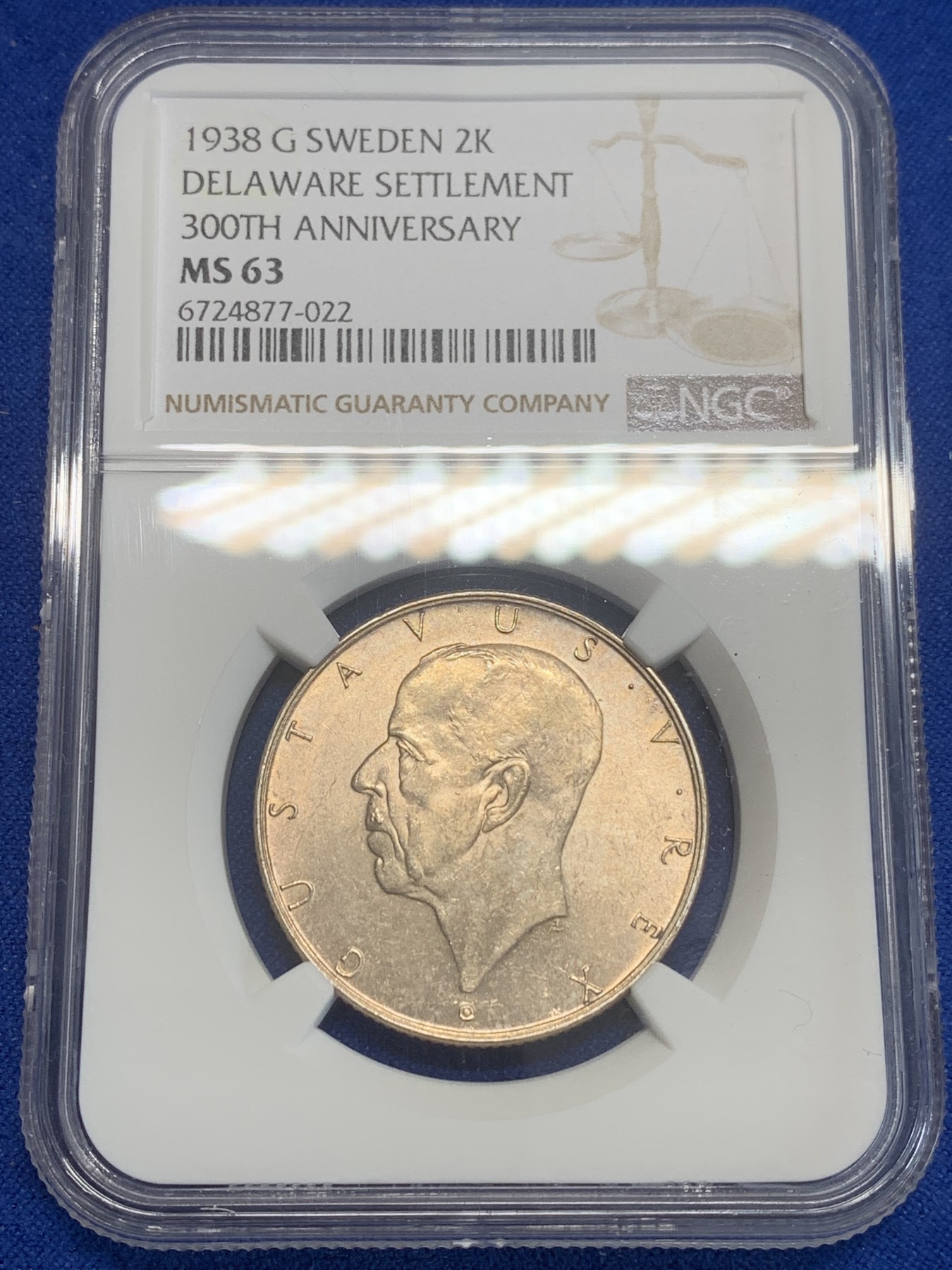 《竞宝斋》第209场-周日，周一 2场 (全场包邮) NGC-MS63 瑞典1938年 三百周年纪念 2克朗银币 MS少见