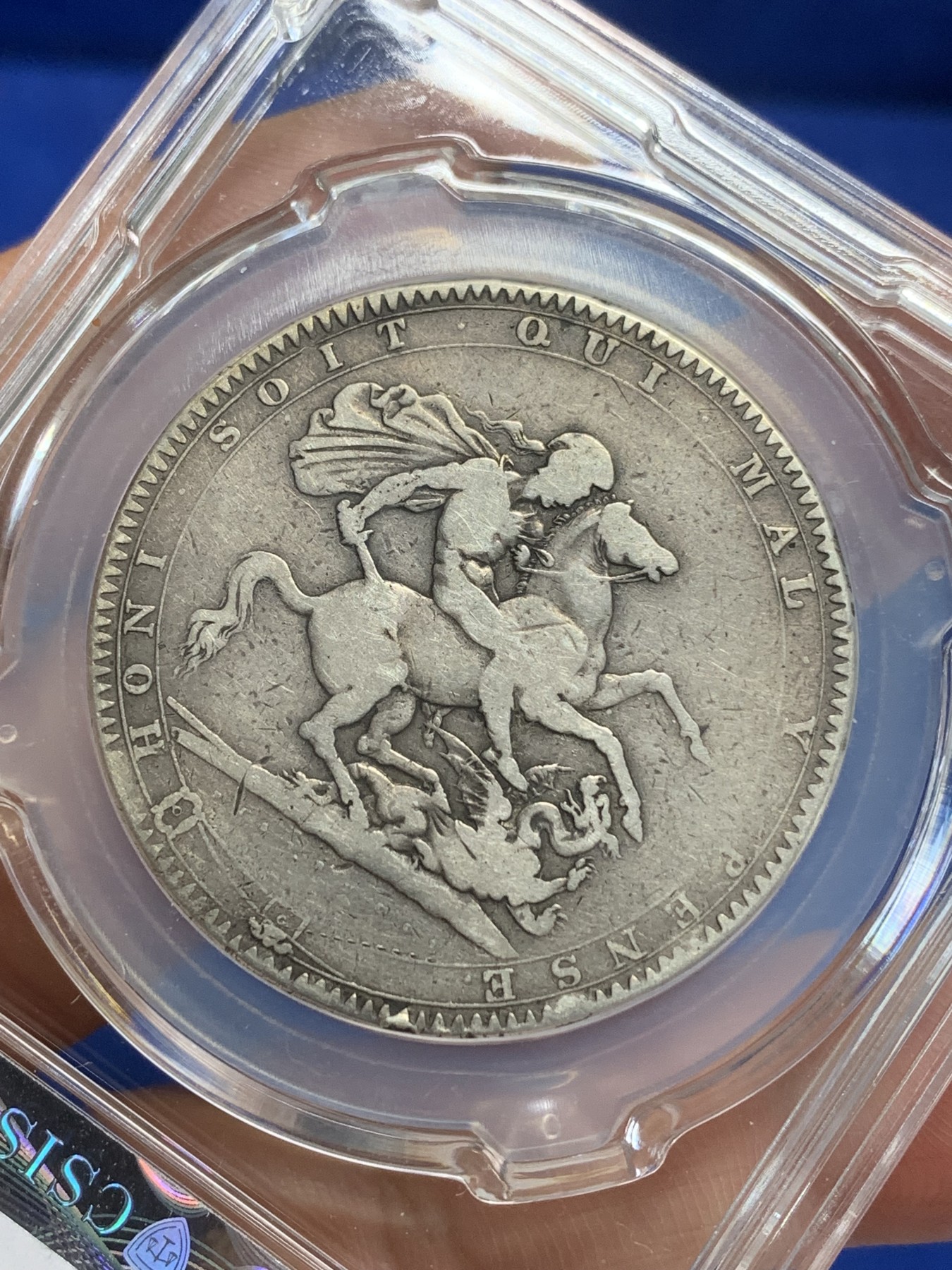 《竞宝斋》第209场-周日，周一 2场 (全场包邮) CSIS 评级 英国 1818 乔治三世 马剑克朗大银币 原味