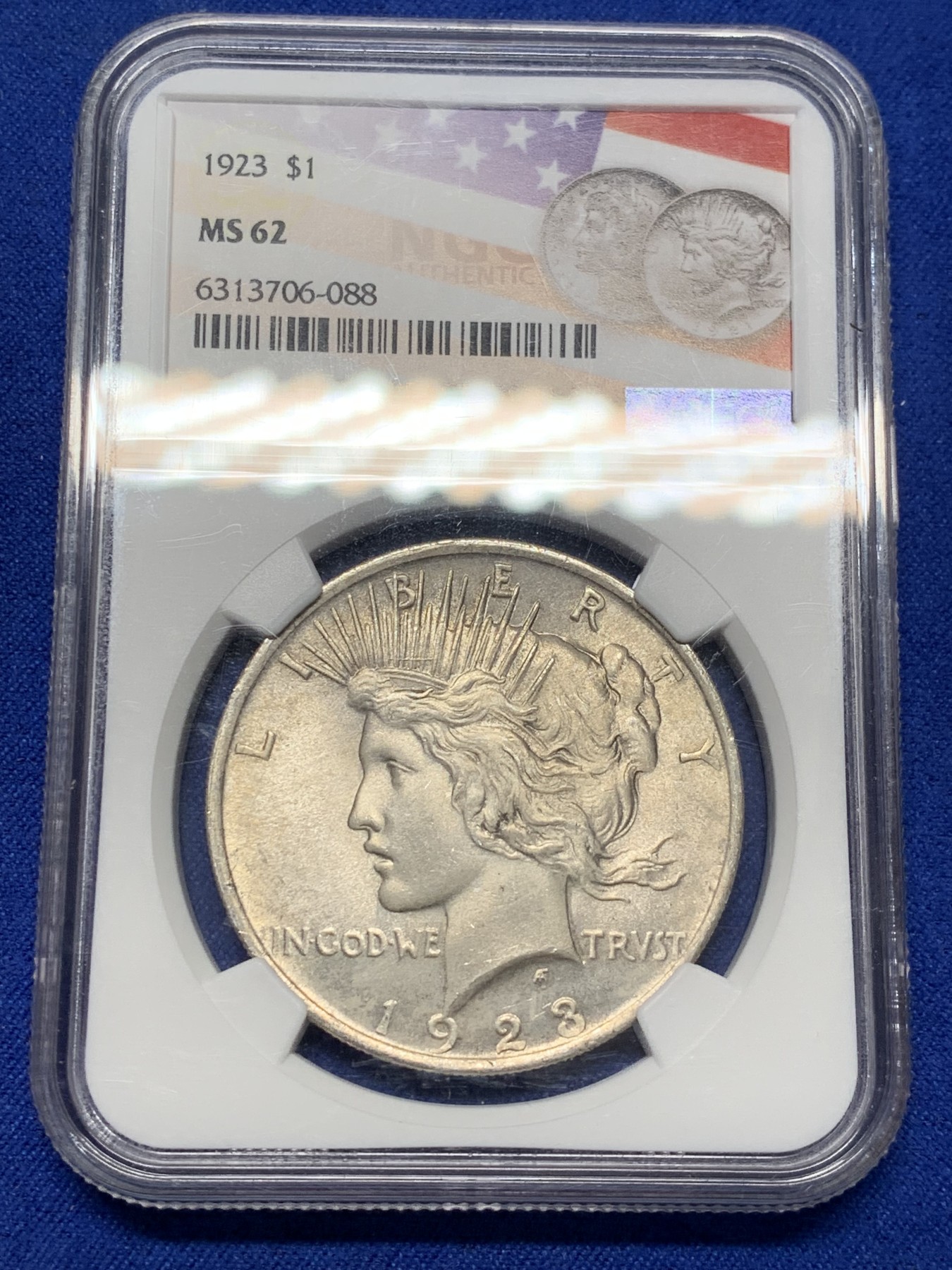 《竞宝斋》第209场-周日，周一 2场 (全场包邮) NGC MS62 美国1923年摩根与和平美元100周年银币，味道很好，尤其是背面。