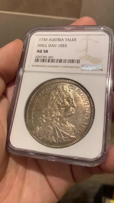 《竞宝斋》第209场-周日，周一 2场 (全场包邮) NGC-AU58 1730年 神圣罗马帝国 卡尔六世 1泰勒 大银币  原光紫彩包浆，严重低评，状态非常好