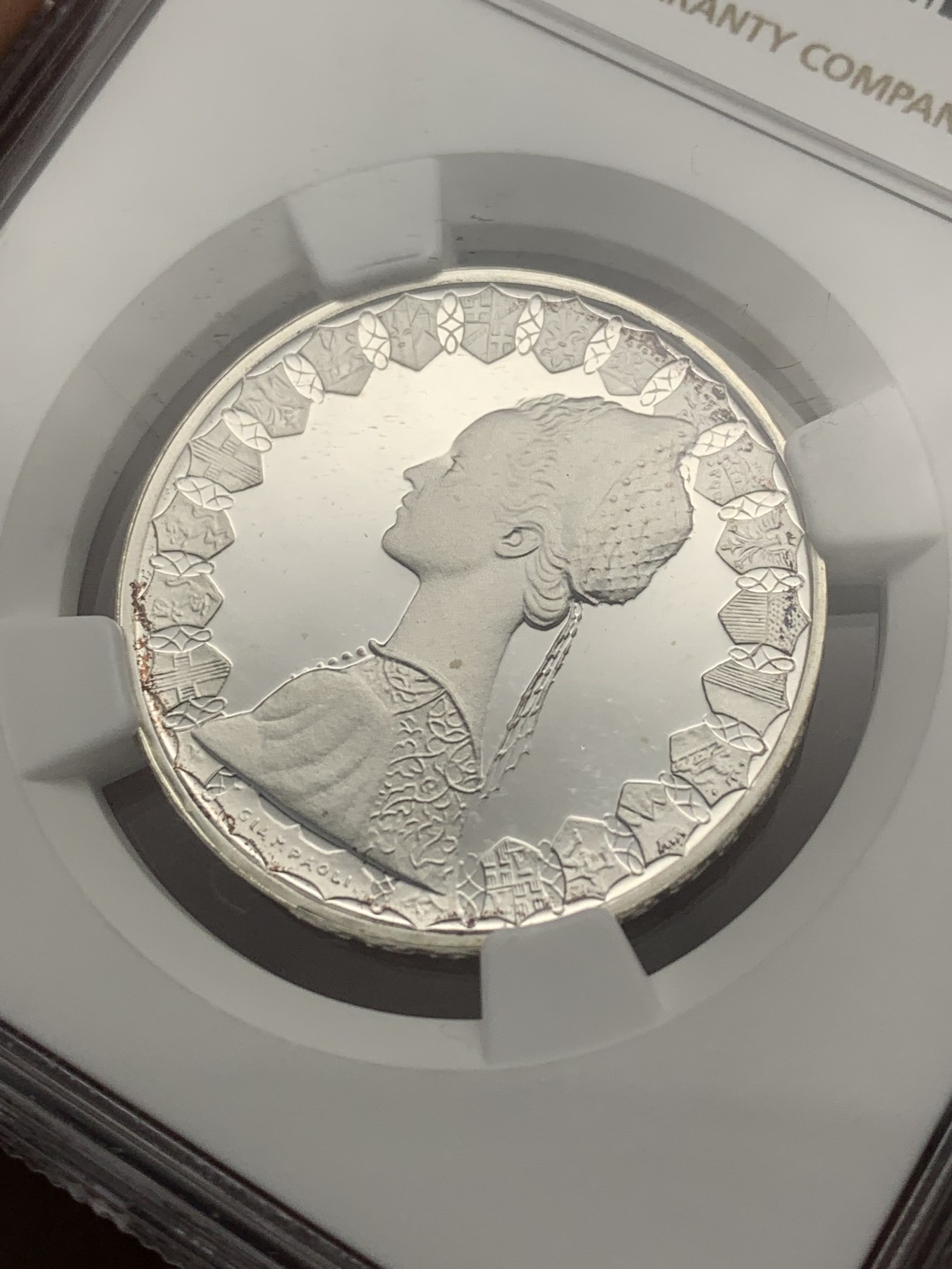 《竞宝斋》第209场-周日，周一 2场 (全场包邮) NGC-PF67 意大利 1989年帆船女神500里拉精制银币 完美底板