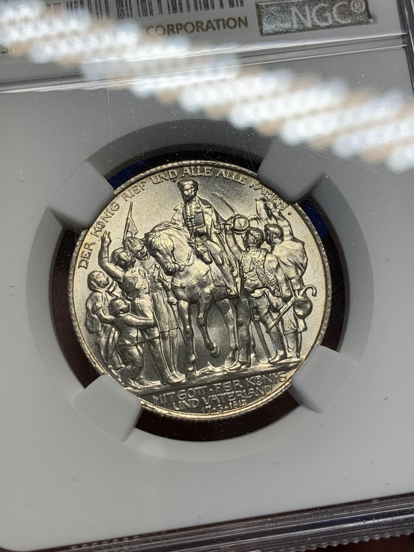 《竞宝斋》第209场-周日，周一 2场 (全场包邮) NGC-MS62 德国 1913年A厂 战胜拿破仑百年纪念 2马克银币 经典品种