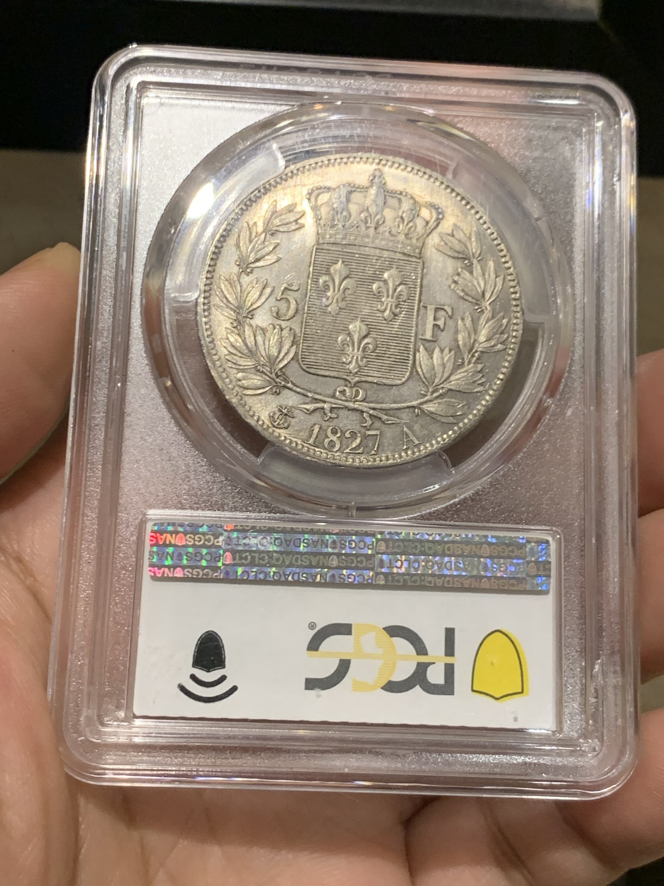 《竞宝斋》第209场-周日，周一 2场 (全场包邮) PCGS MS63 法国1827年查理十银币，正反面镜面效果非常完美 少见高分！查理银币小字版第一年同时也是冠军分！