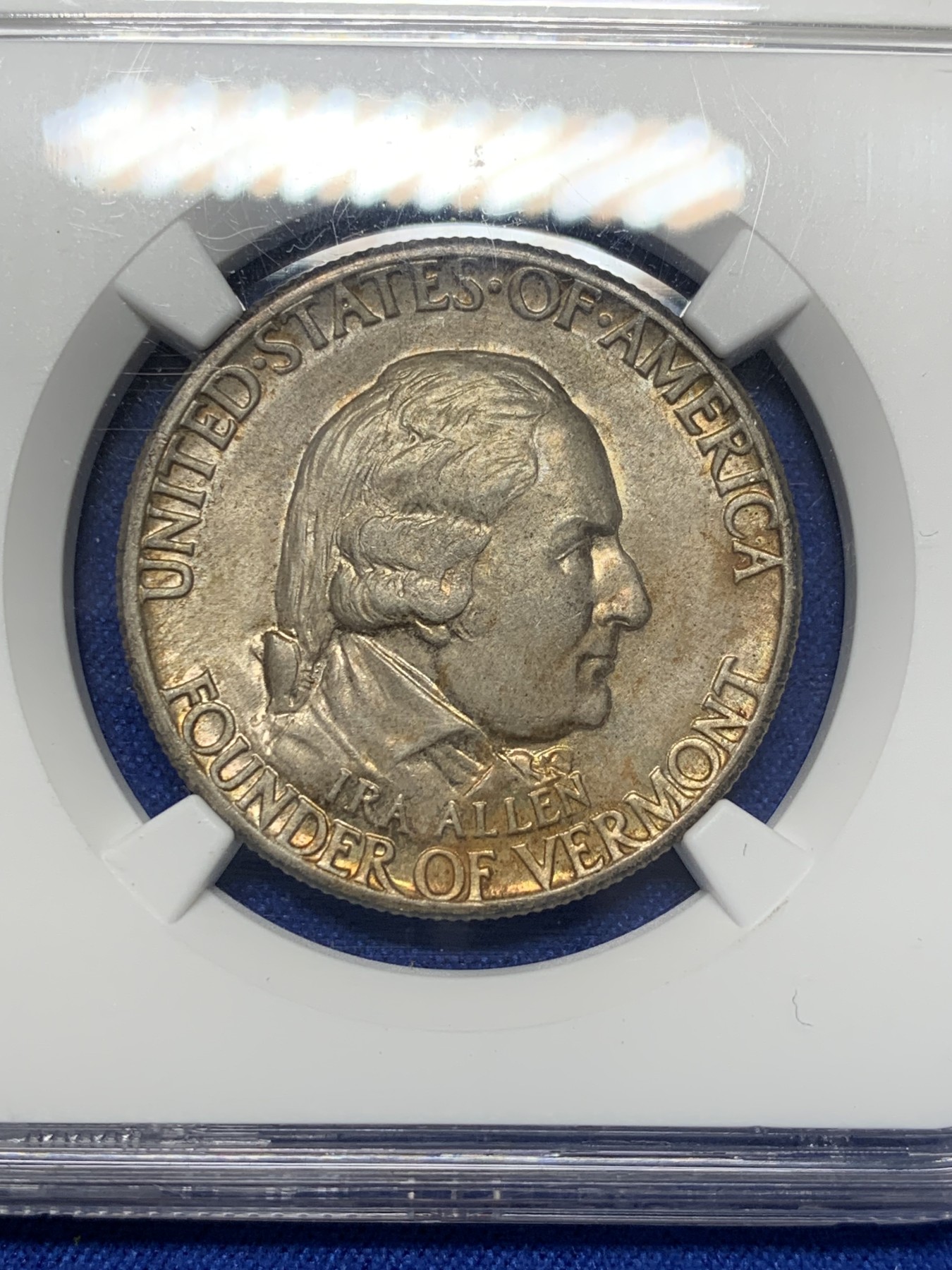 《竞宝斋》第209场-周日，周一 2场 (全场包邮) NGC-MS65  美国1927年佛蒙特州 半美元 纪念币 少见品种 金色包浆 高分 平台首拍