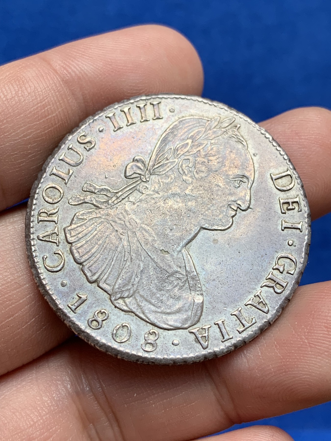 《竞宝斋》第209场-周日，周一 2场 (全场包邮) 西属玻利维亚 1808年卡四双柱大银币 正反打制好 状态不错